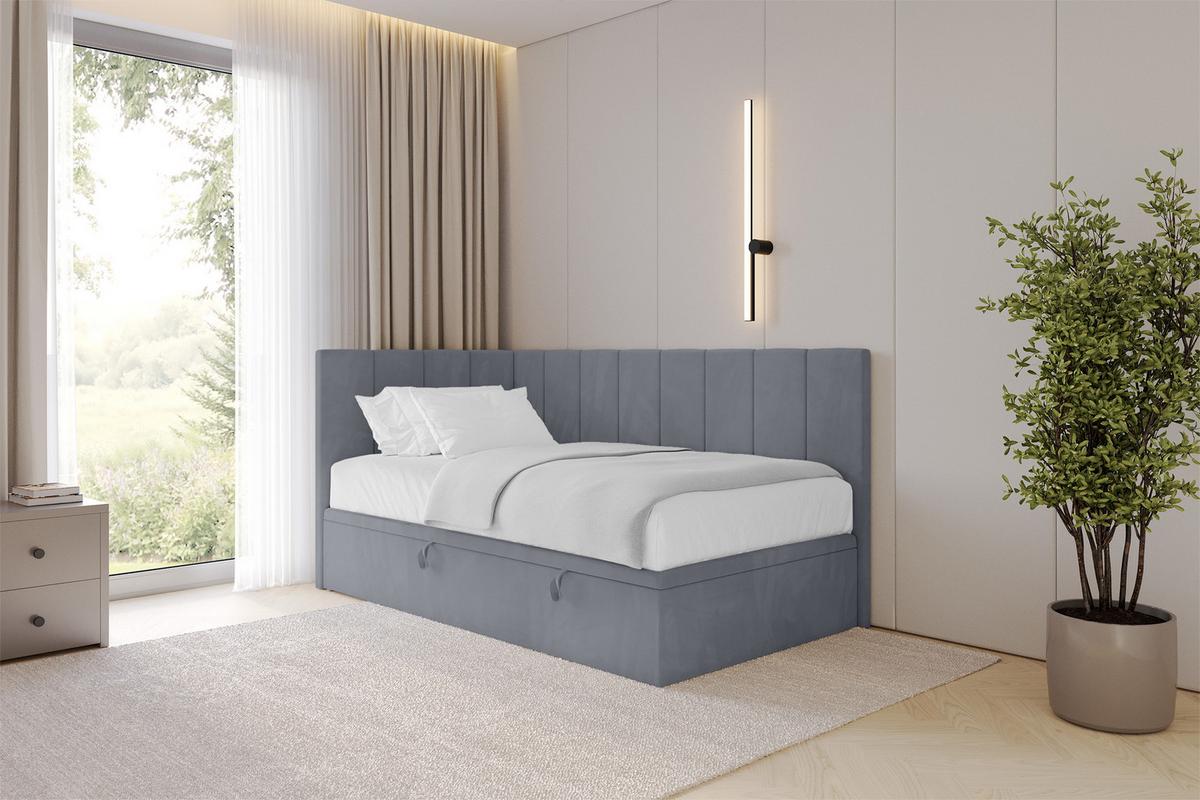 EINZELBETT Jugendbett mit Bettkasten Rechts, mit Matratze - LOVY 90x200 Grau - Grau, Holzwerkstoff/Textil (90/200cm) - ALTDECOR