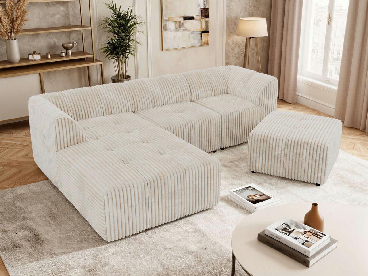 ECKSOFA VORITA L 4M - Beige Cord - Links Seite - Beige/Creme, Kunststoff/Textil (267/176cm) - MKS
