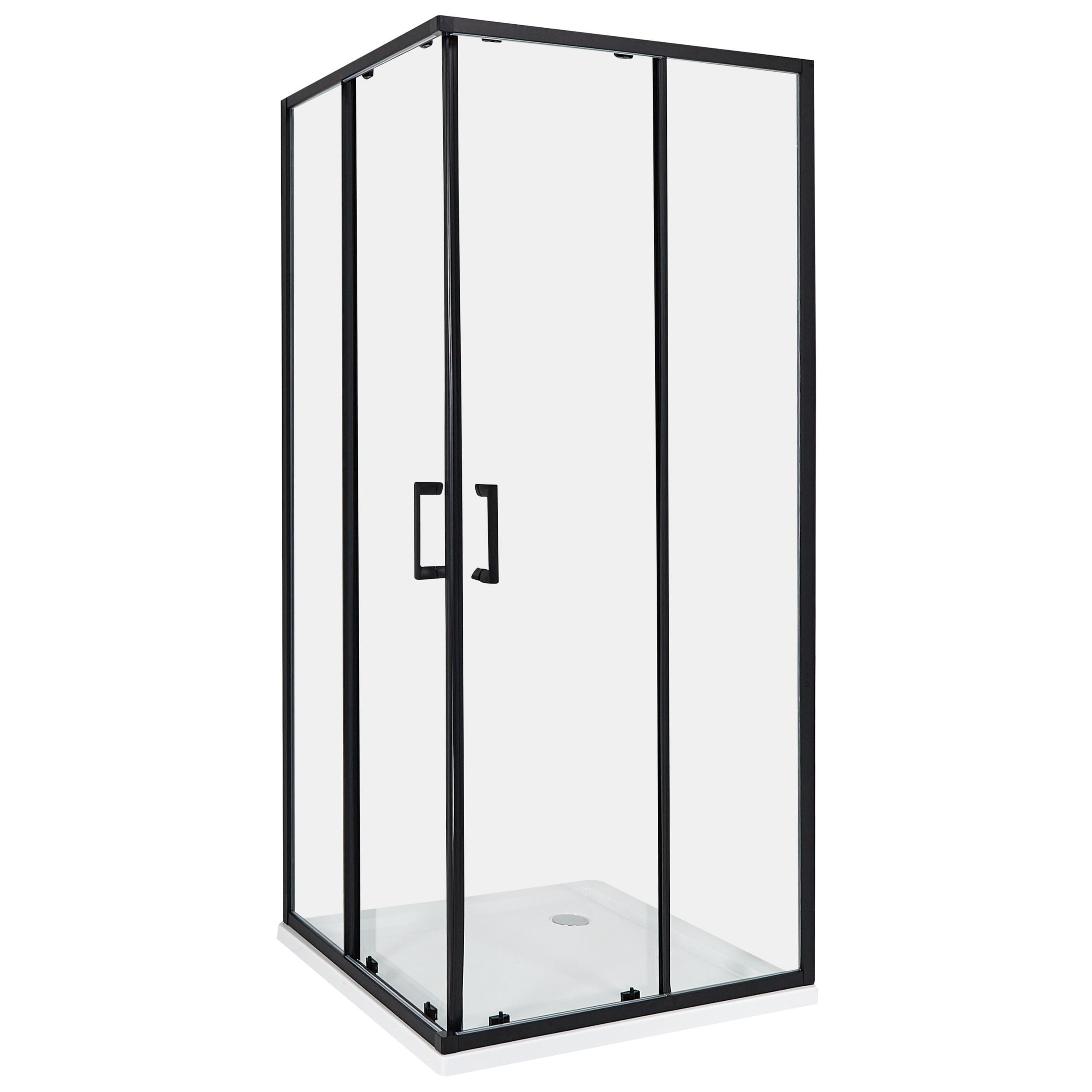 DUSCHKABINE 80/80/185 cm Schwarz Tela - Transparent/Schwarz, Glas (80/80/185cm) - Beliani
