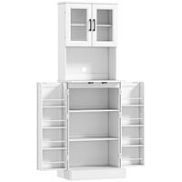 KÜCHENSCHRANK Buffetschrank mit 4 Türen Arbeitsplatte 60 x 39,5 x 180 cm Weiß - Schwarz/Weiß, Holzwerkstoff/Metall (39.5/180/60cm) - HOMCOM