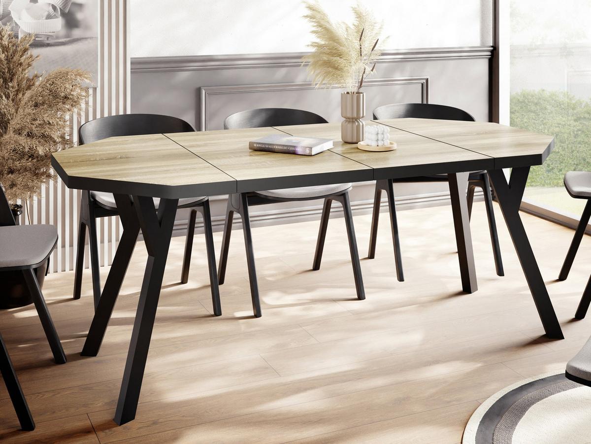 ESSTISCH Desmond achteckiger ausziehbarer, Sonoma Eiche 100-200/100/76 cm - Schwarz/Sonoma Eiche, Holz/Holzwerkstoff (100/200/76cm) - WFL GROUP