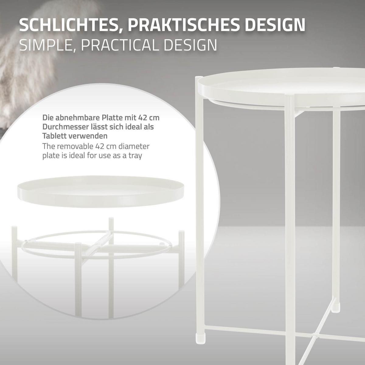 BEISTELLTISCH klappbar rund Ø45xH52 cm Weiß aus Metall - Weiß, Metall (52/45/52cm) - ML-DESIGN