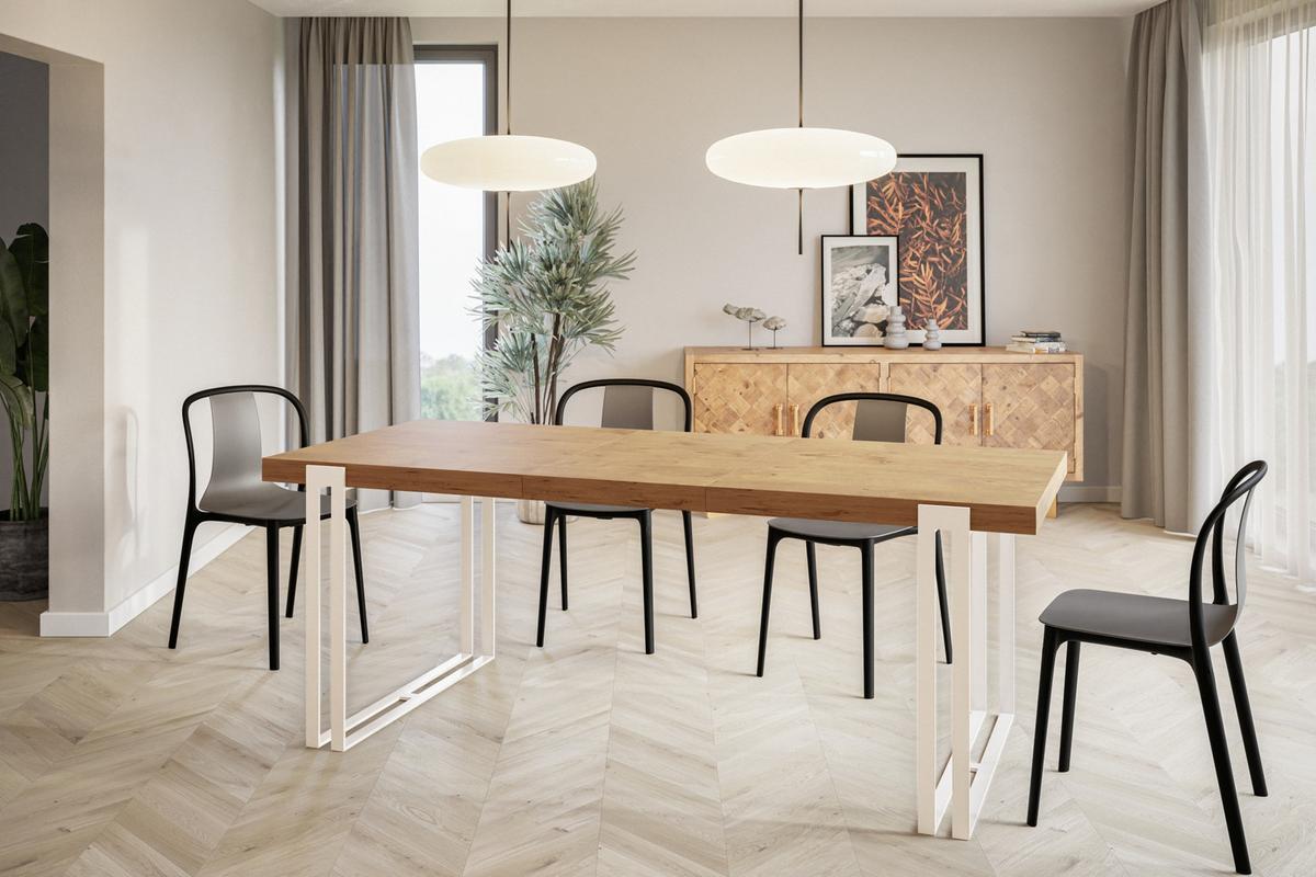 RECHTECKIGER Esszimmertisch ROSA, ausziehbarer Tisch, Größe: 120-220X80X77 cm, Wohnzimmertisch Farbe: LANCELOT, mit Metallbeinen in Farbe Weiß - Beige/Weiß, Holzwerkstoff (120/80/77cm) - Alpi-Möbel