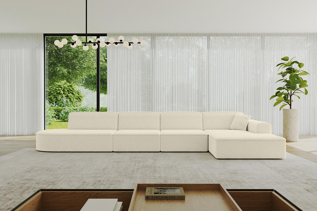 ECKSOFA Ottomane Rechts IREA-L3-v3 - 412x165x77 cm Beige - Hellbraun/Creme, Holzwerkstoff/Textil (412/165cm) - ALTDECOR