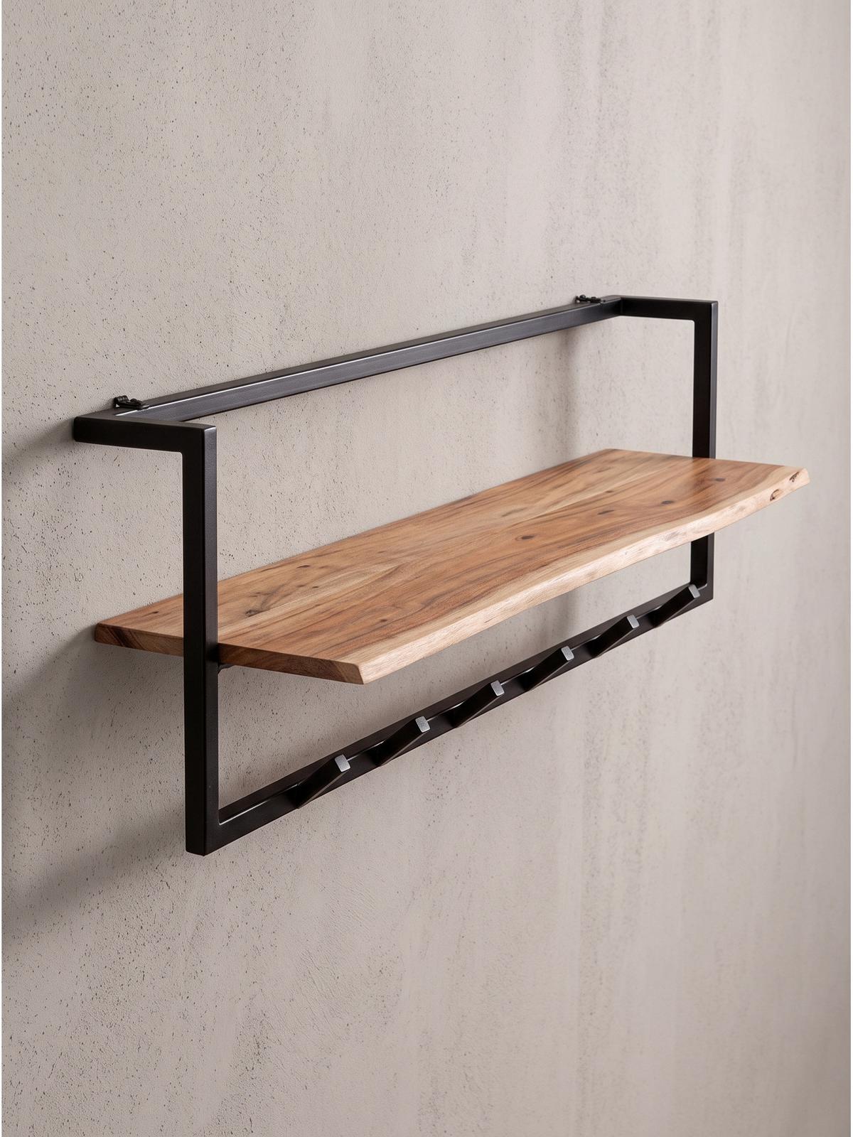 WANDGARDEROBE TIETAR, Akazie Massivholz, Akazie-Schwarz, 100 x 25 x 32 cm - Schwarz/Akaziefarben, Metall (100/32/25cm) - KADIMA DESIGN