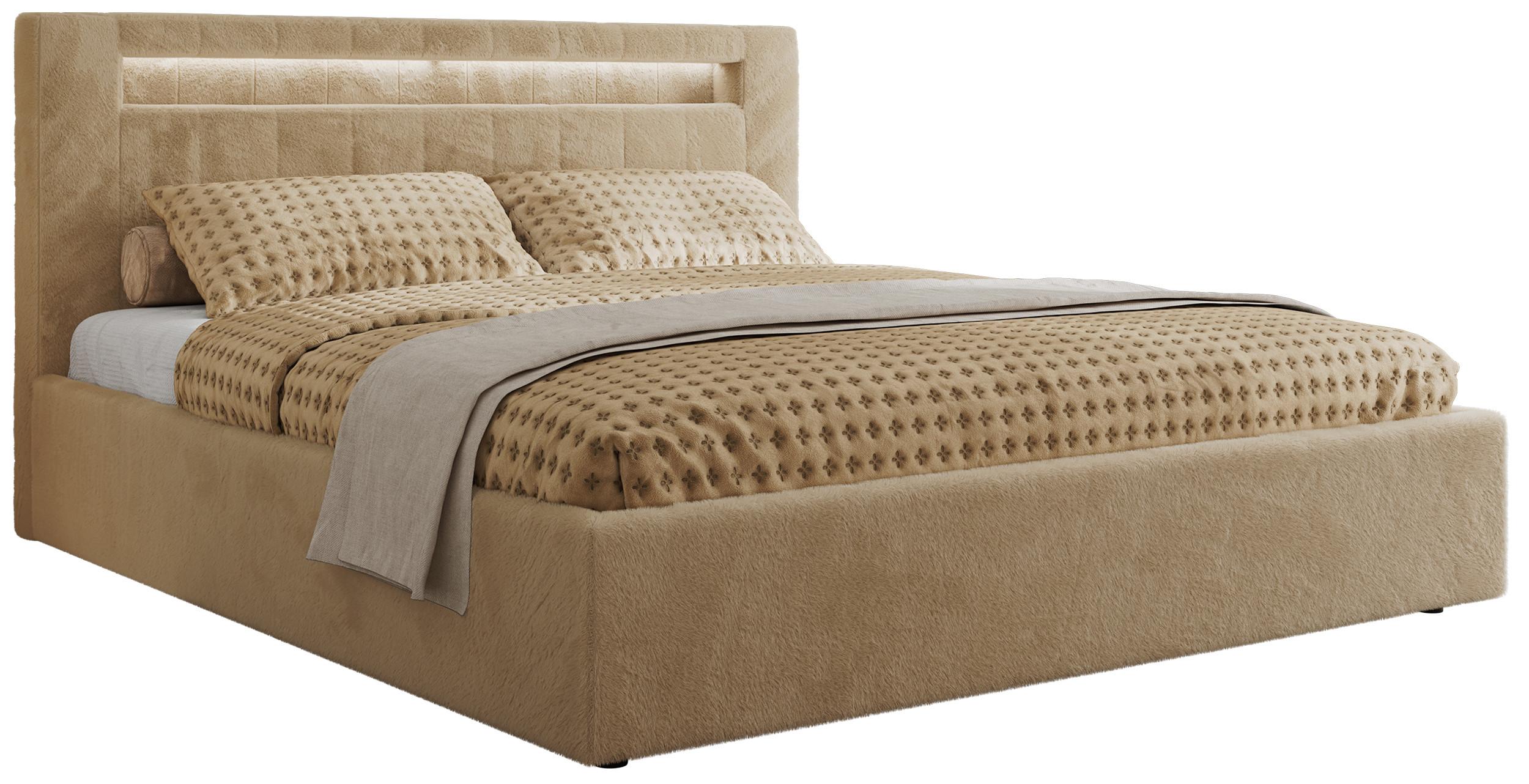 POLSTERBETT GOLD 5 CLASSIC 140/200 - Beige Plüsch - ohne Matratze - Beige, Textil (140/200cm) - MKS