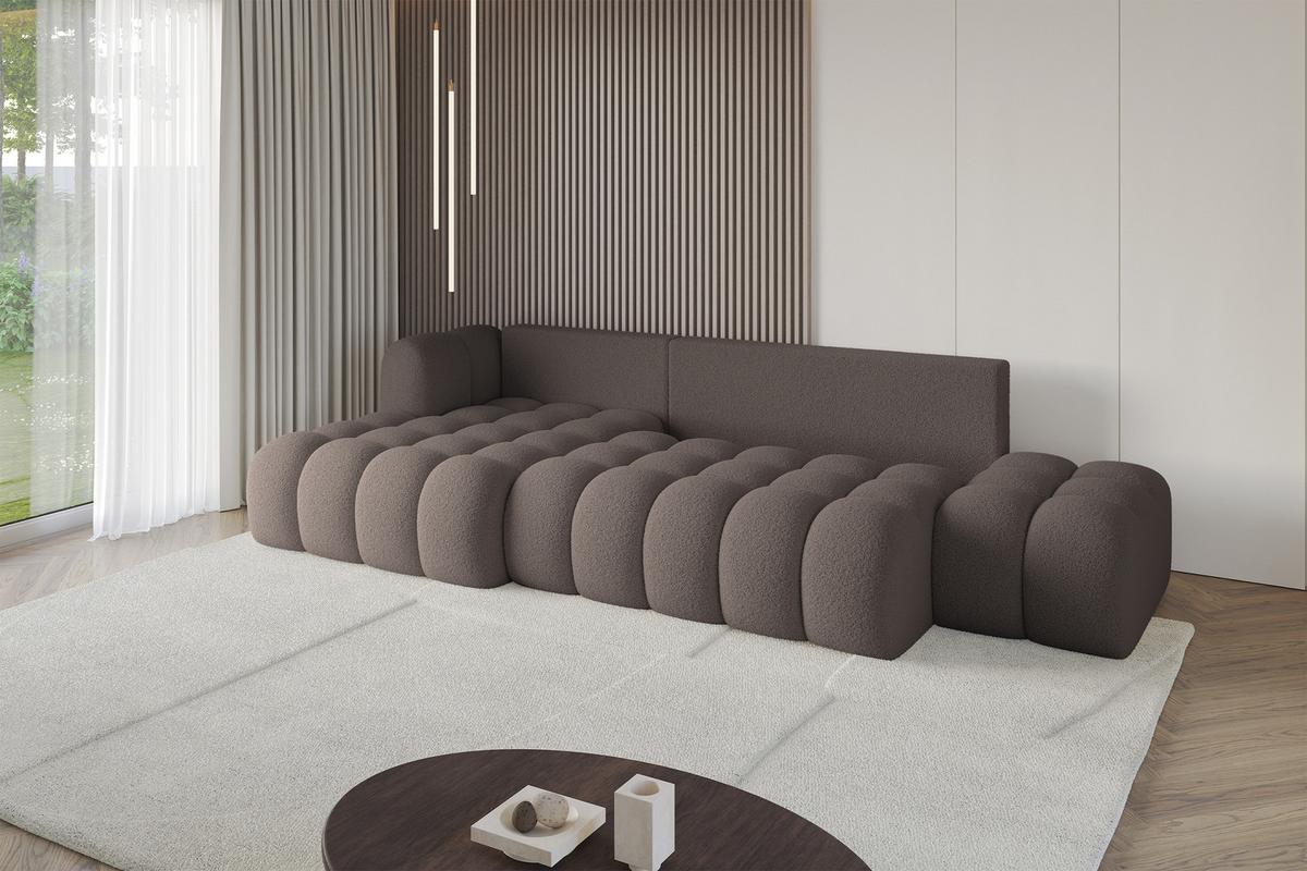 ECKSOFA mit Schlaffunktion Ottomane Links OLEA-L2 321x164x75 Braun Bouclé - Schwarz/Braun, Holzwerkstoff/Kunststoff (321/164cm) - ALTDECOR