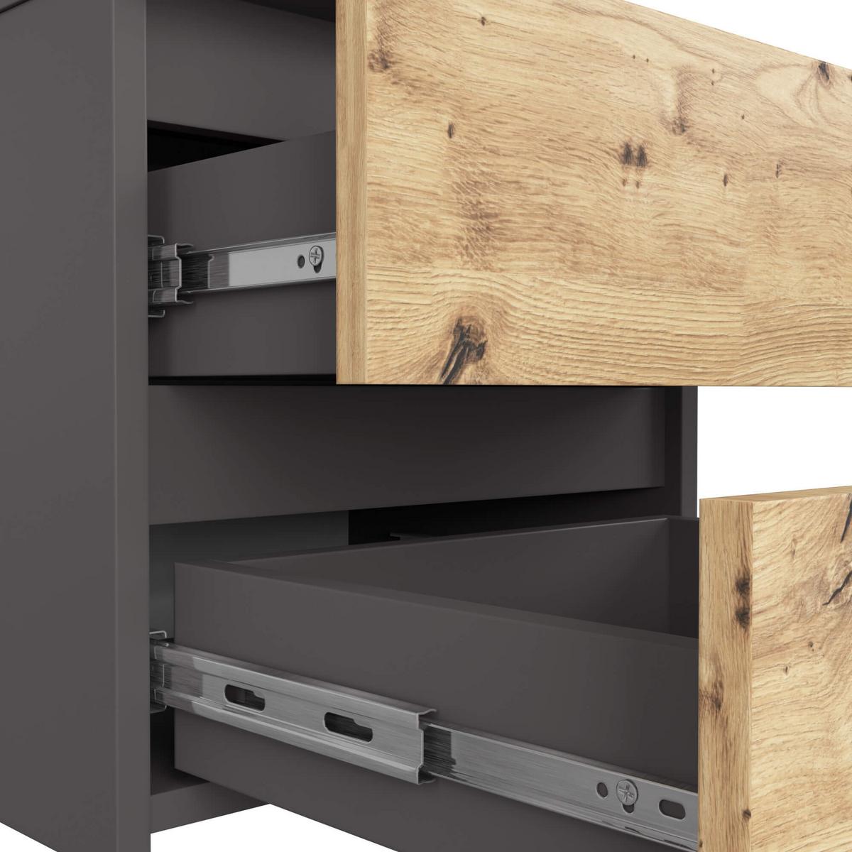 NACHTTISCH Graphit Grau, Eiche Artisan 40/40/35 - Eiche Artisan, Holzwerkstoff (40/40/35cm) - RAUMHIRSCH FURNITURE