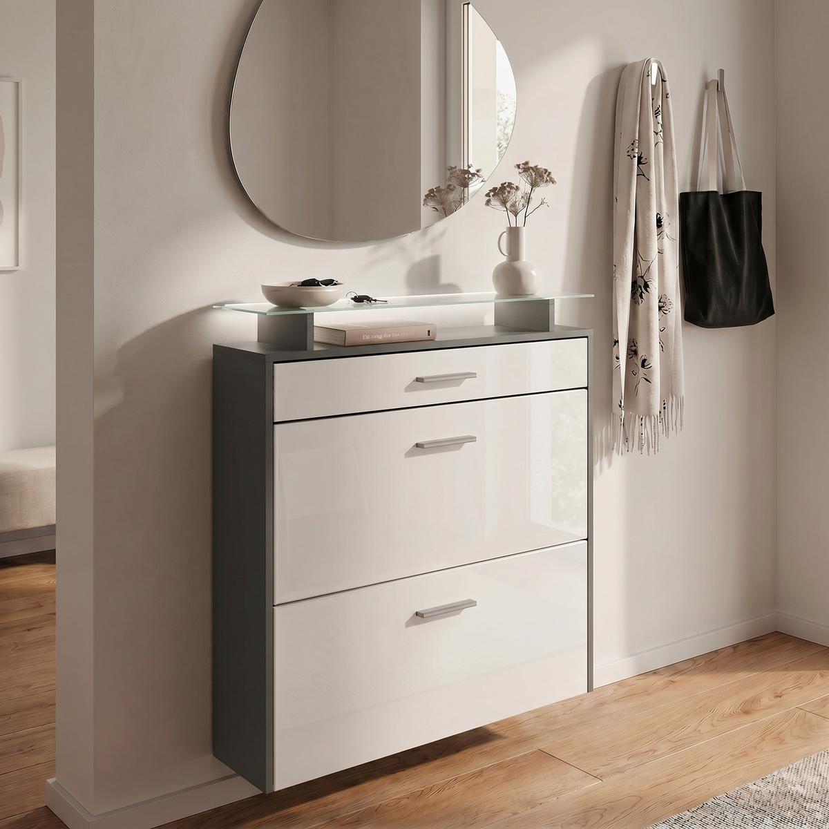 SCHUHSCHRANK Malea Fronten in Weiß matt - Weiß, Holzwerkstoff (89/96/23cm) - Vladon