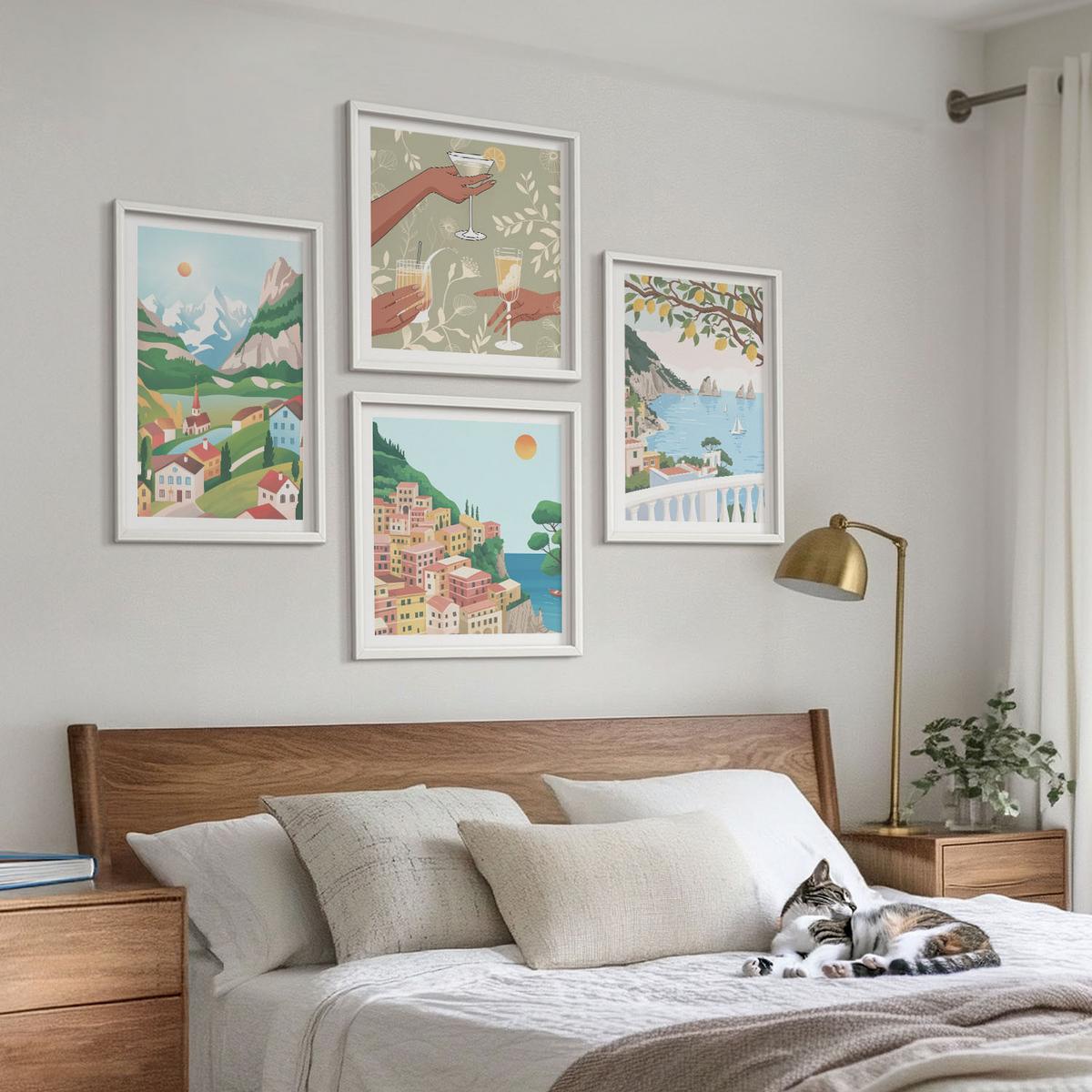 BILDER SET 4er Set - 50x50 cm & 40x60 cm Weißer Rahmen - Pastellfarbene Küstenhäuser - Weiß, Kunststoff (50/50cm) - TULUP