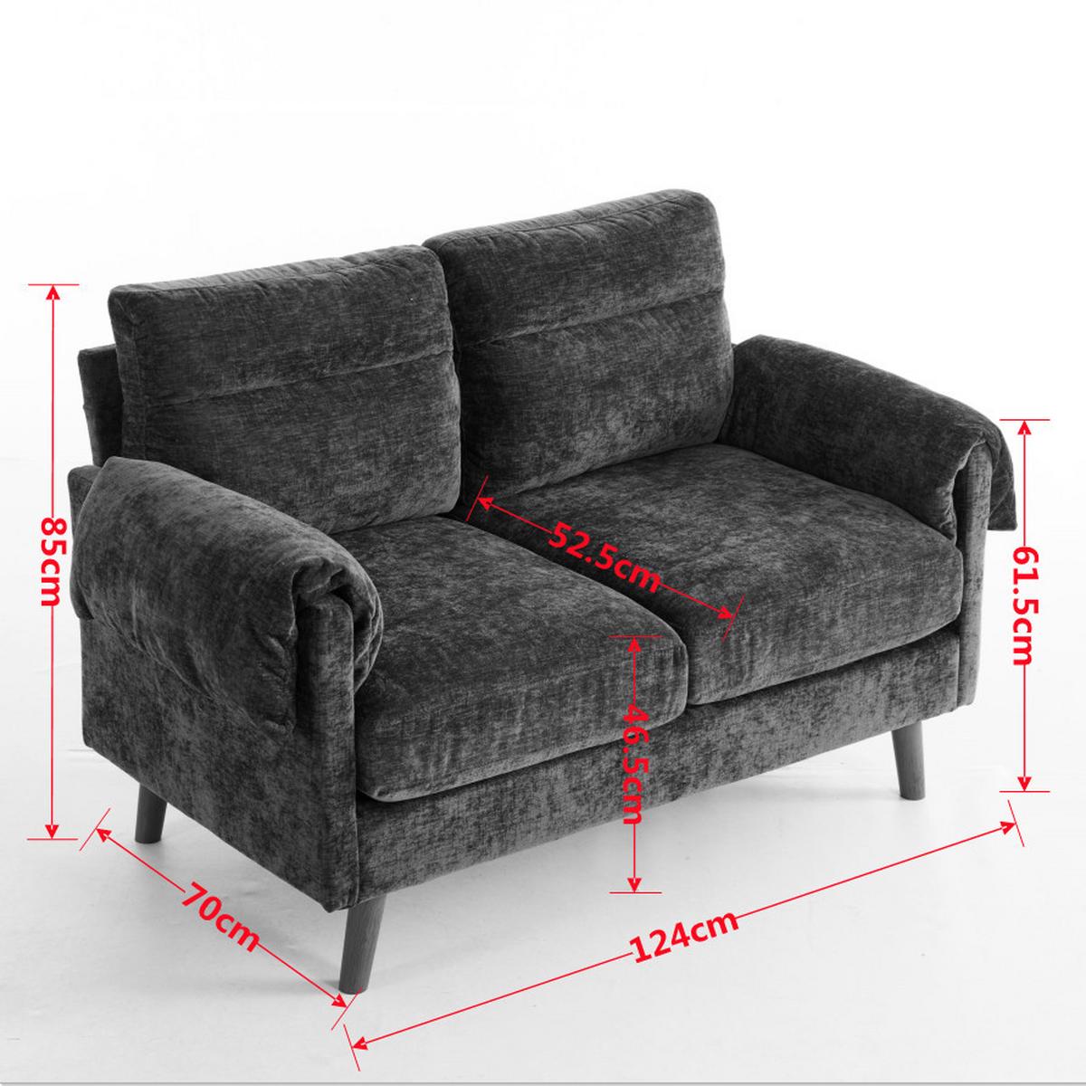 2-SITZER-SOFA aus schwarzem chenille, kompakt und platzsparend - Schwarz, Textil (70/85/124cm) - Urban Meuble