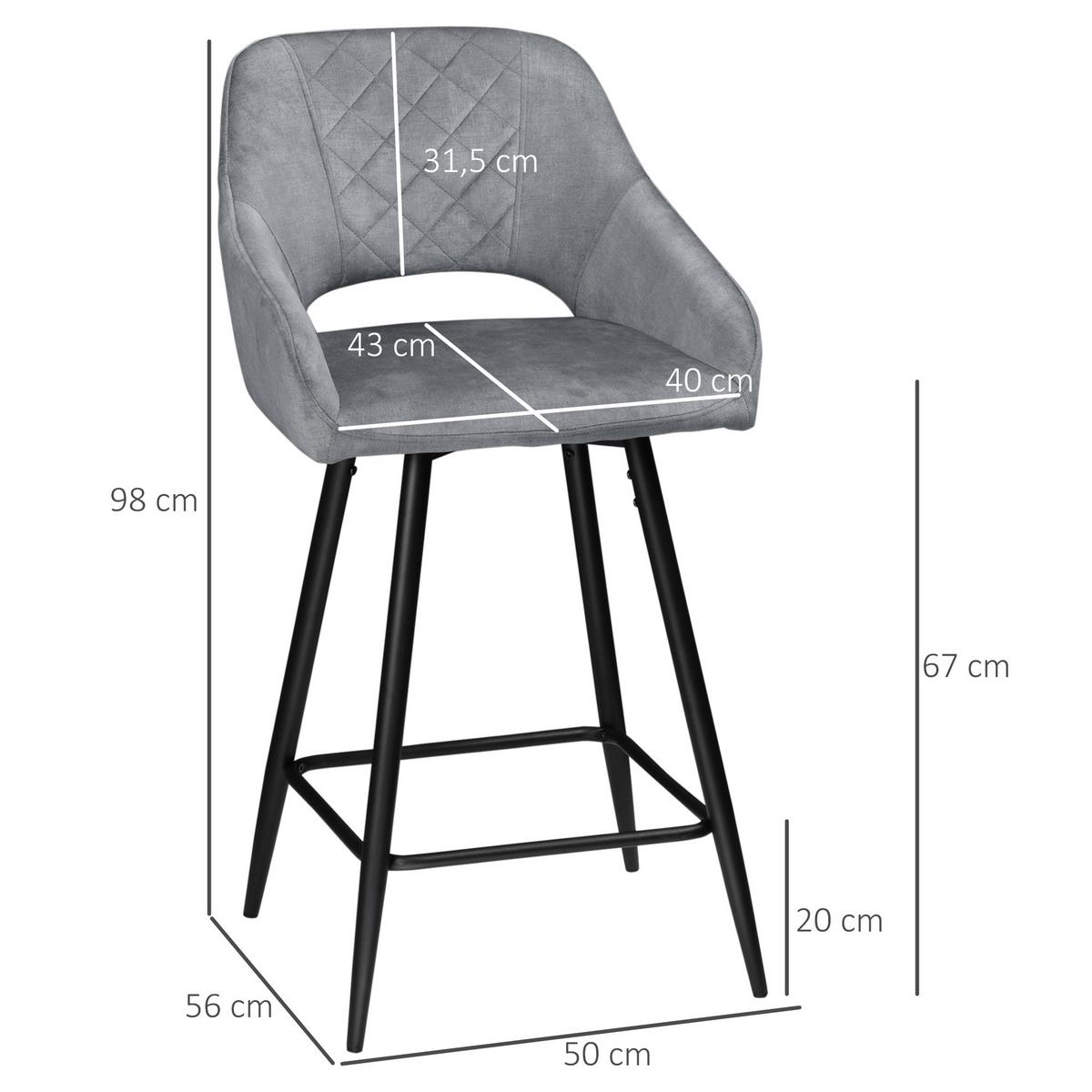 BARHOCKER 2er-Set Barstühle Bistrohocker mit Fußstütze Küchenstuhl Grau - Grau, Kunststoff (56/98/50cm) - HOMCOM