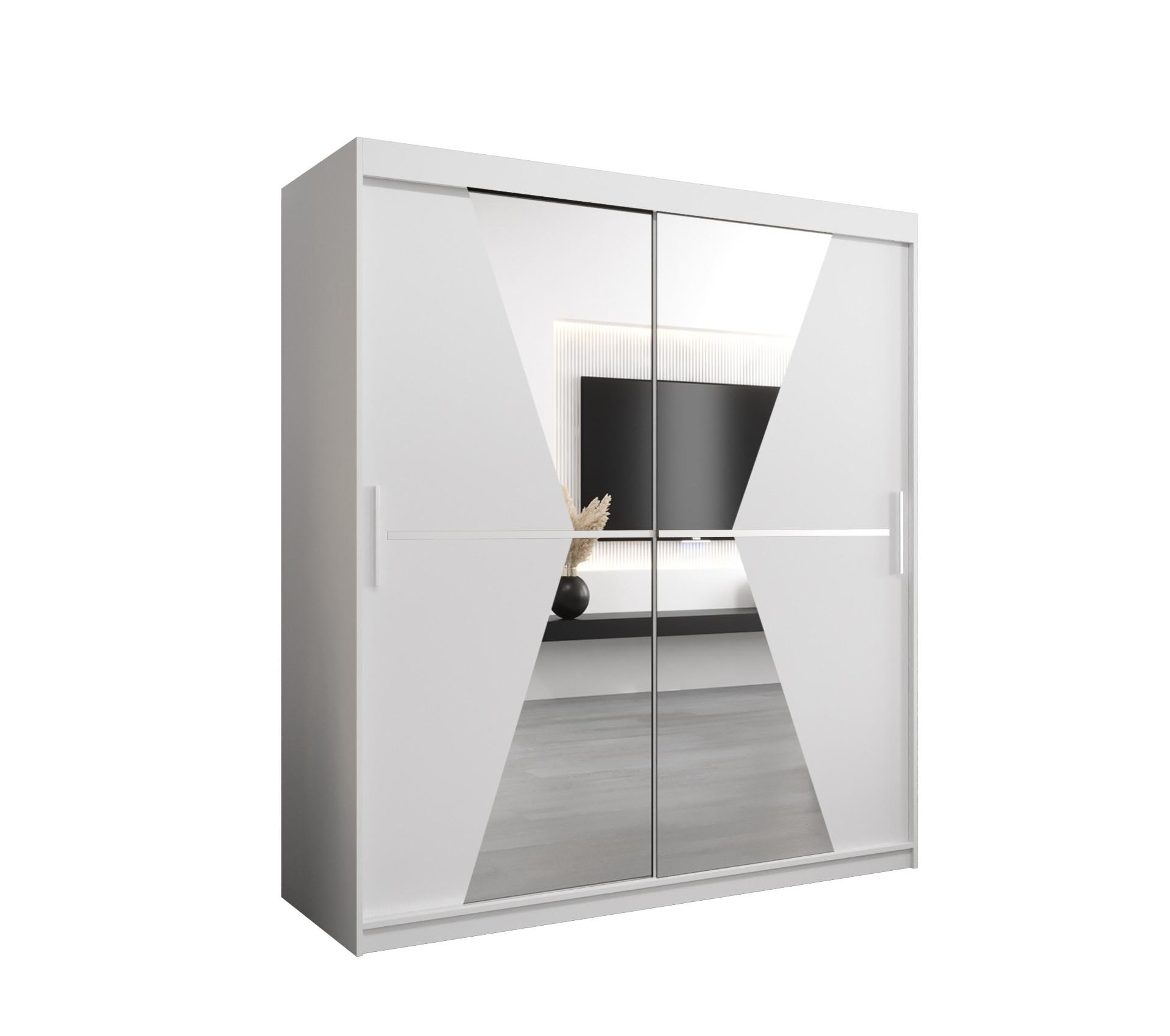 SCHWEBETÜRENSCHRANK 200/180/62 2-türig - Silberfarben/Weiß, Holz/Kunststoff (180/200/62cm) - MÖBEL KRYSPOL