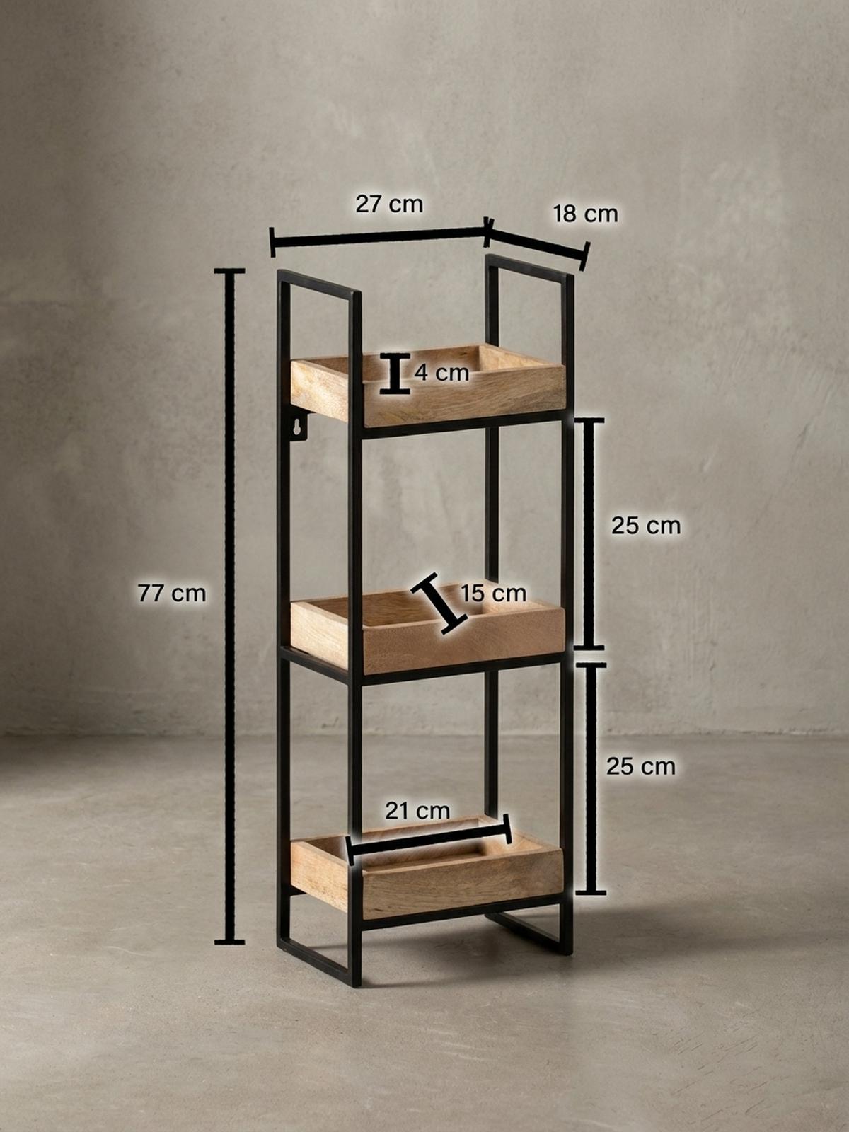 WANDREGAL Mango Massivholz Metall Industrial Stil 27x77x18 cm Rechteckig mit 3 Ablagen - Schwarz/Braun, Holz (27/77/18cm) - KADIMA DESIGN