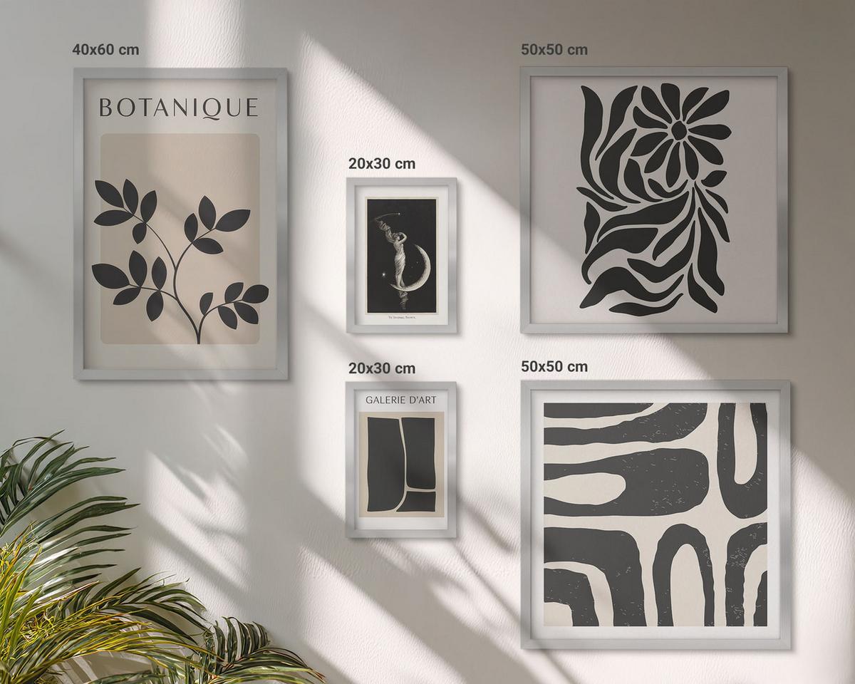 BILDER SET 5er Set - 50x50 cm & 20x30 cm & 40x60 cm Silberner Rahmen - Abstrakte Pflanzenmuster - Silberfarben, Kunststoff (40/60cm) - TULUP