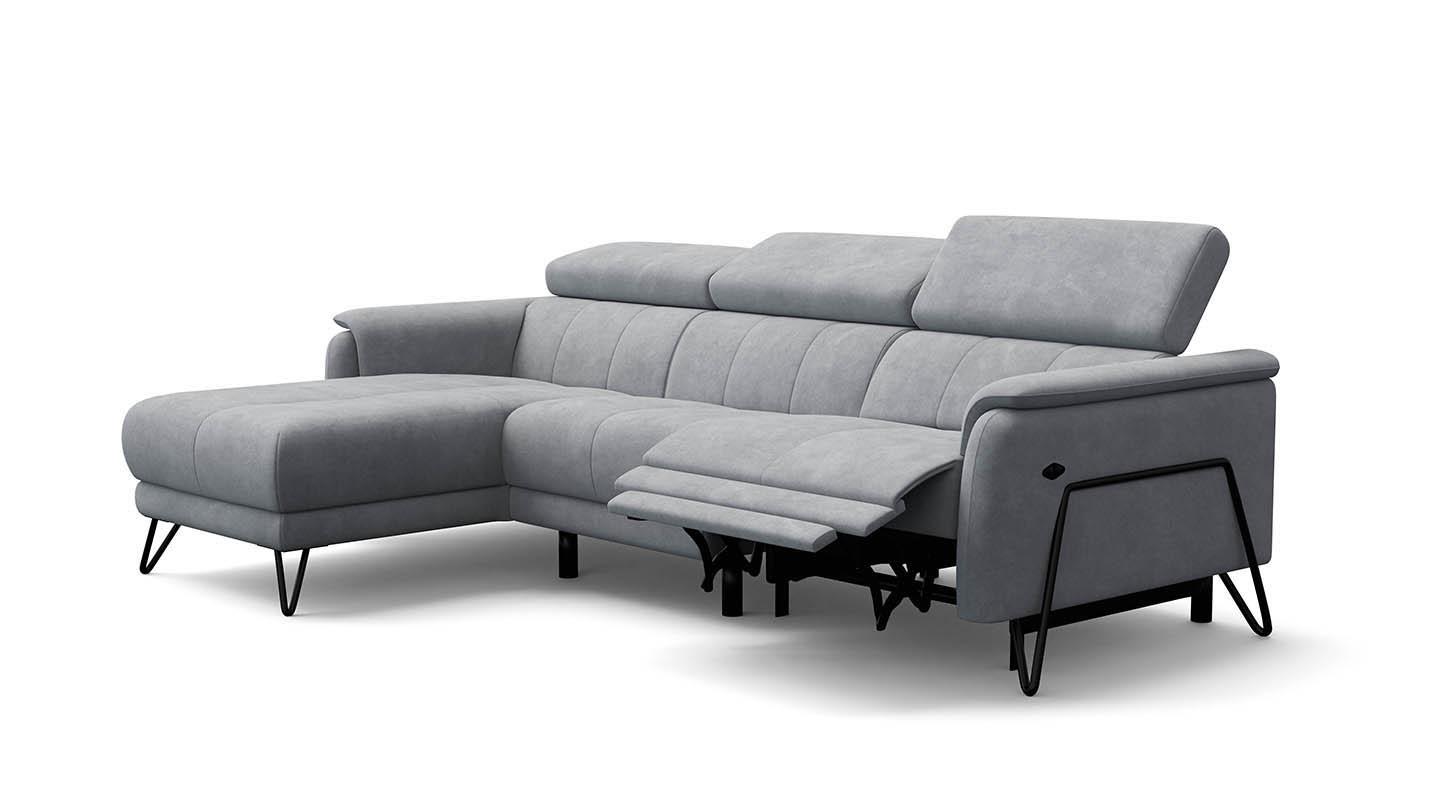 ECKSOFA RODEN 4-Sitzer mit Relax, hellgrau, Veloursstoff - Hellgrau, Holz/Textil (268/92cm) - Wozimo