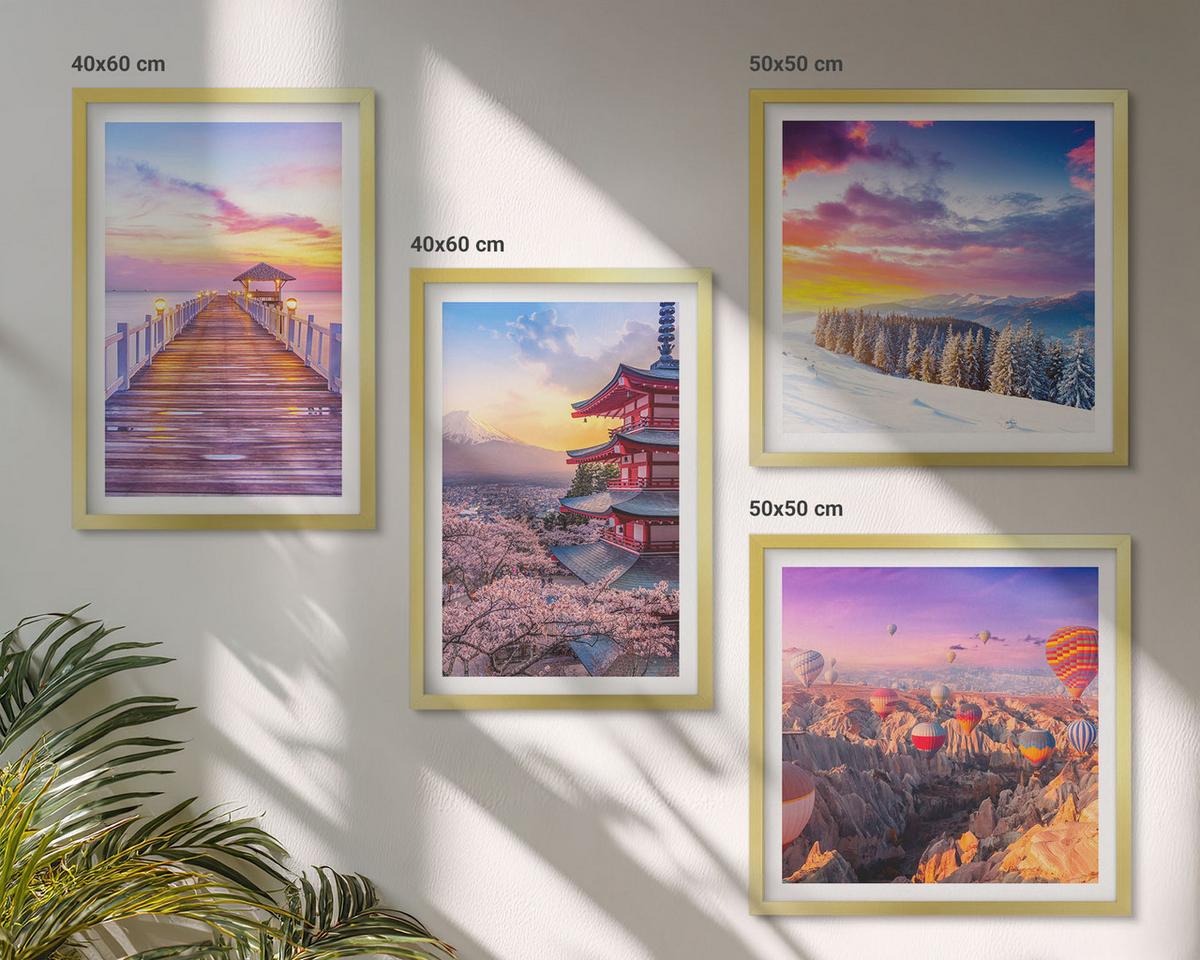 BILDER SET 4er Set - 50x50 cm & 40x60 cm Goldrahmen - Romantische Himmelslandschaften - Goldfarben, Kunststoff (50/50cm) - TULUP