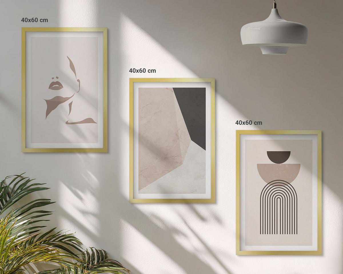 BILDER SET 3er Set - 40x60 cm Goldrahmen - Abstrakte Gesichtsformen - Goldfarben, Kunststoff (40/60cm) - TULUP