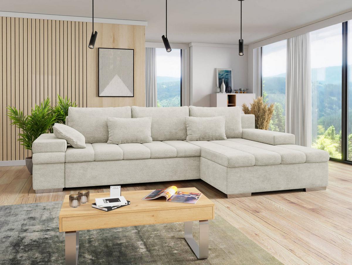 ECKSOFA Bangkok, Seite: Rechts - Silberfarben/Creme, Holz/Textil (310/175cm) - MIRJAN24