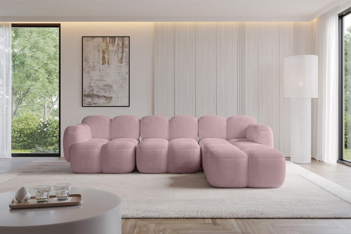 ECKSOFA modulares Sofa Rechts Miko-L2 302x205x75 Rosa Cord - Schwarz/Rosa, Holzwerkstoff/Kunststoff (302/205cm) - ALTDECOR