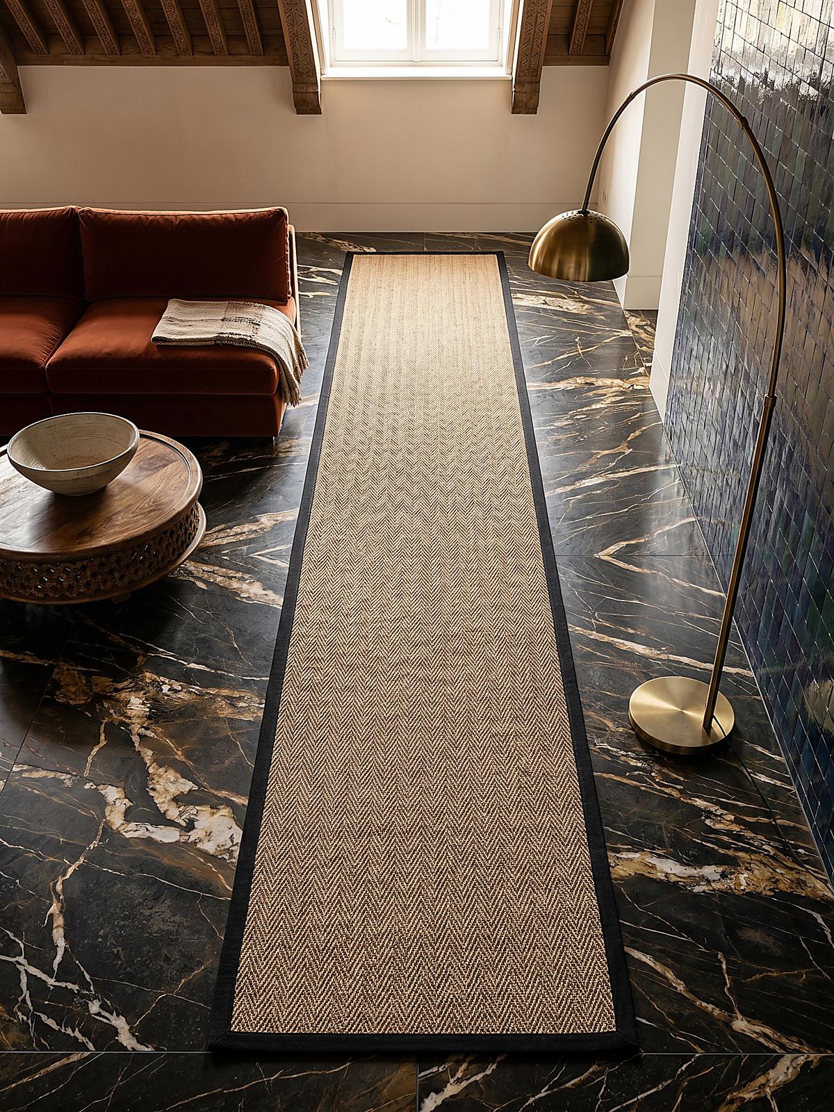 JUTETEPPICH TRENT, geometrisch, Braun-Schwarz, 60 x 800 cm - Schwarz/Naturfarben, Textil (800/60cm) - KADIMA DESIGN