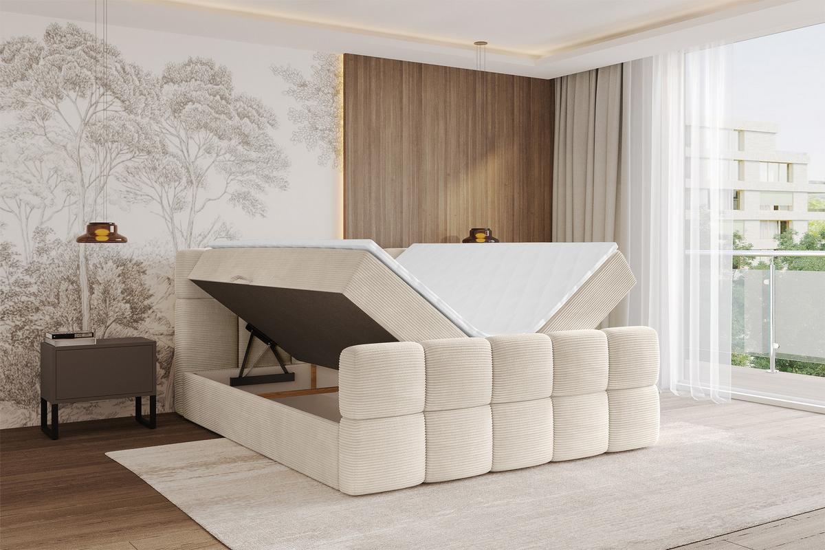 BOXBETT mit Matratze H3 - FAMA-Z - 140x200 cm Beige Poso - Ecru, Holzwerkstoff (140/200cm) - ALTDECOR