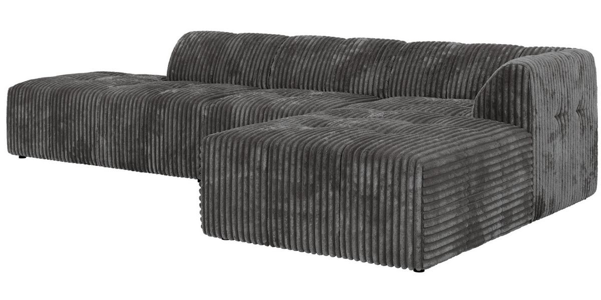 ECKSOFA GRIDA 3M L Grau Cord - Rechts - Schwarz/Grau, Kunststoff/Textil (176/335cm) - MKS