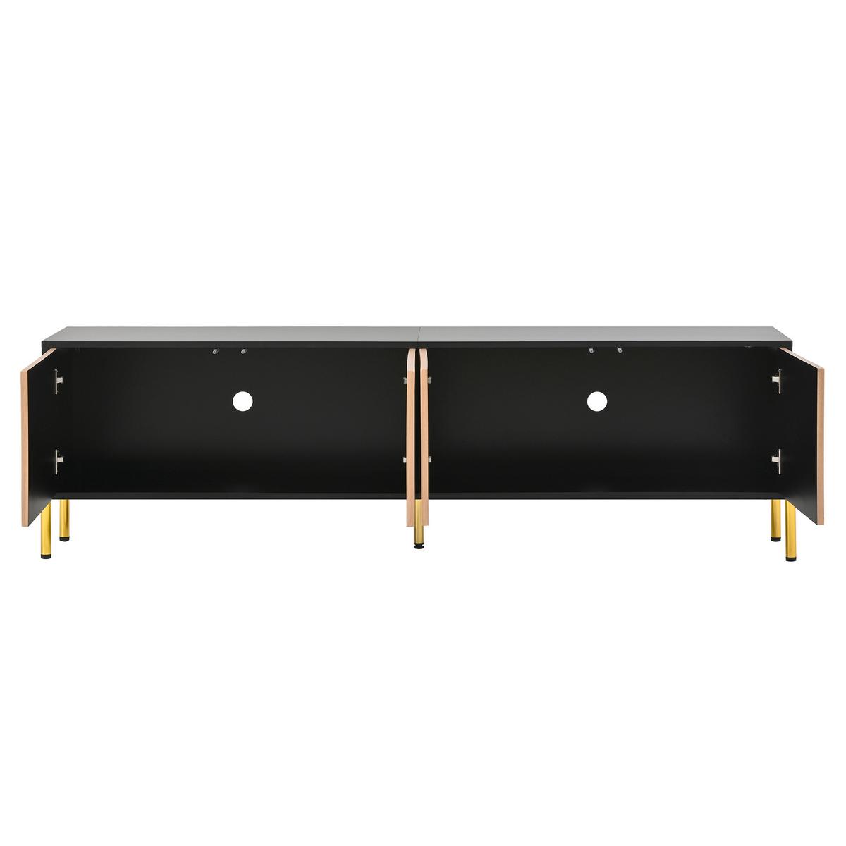 TV-LOWBOARD Schwarz Natur mit 3D-Muster 4 Türen & Goldfüßen 179cm - Naturfarben, Holzwerkstoff (179/53.5/35cm) - Urban Meuble