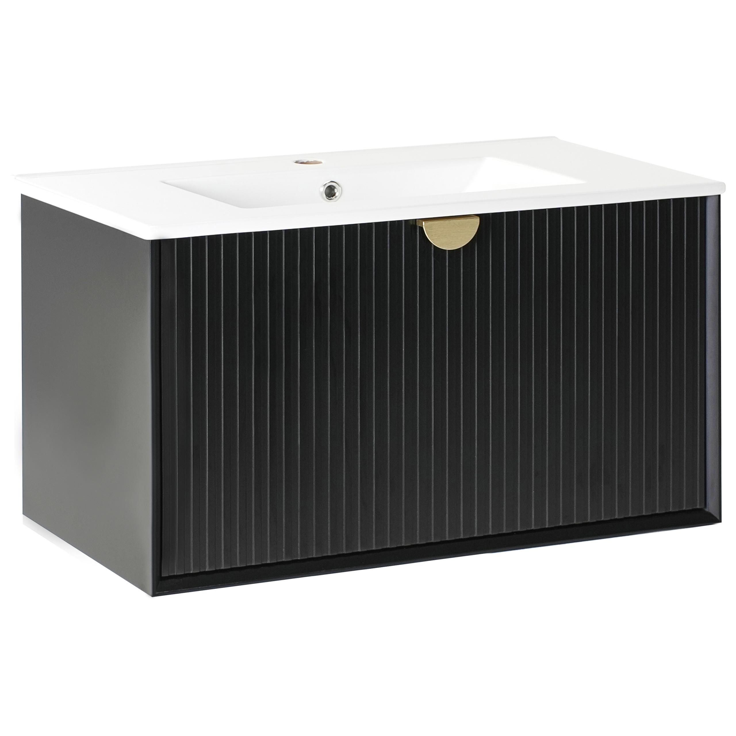WASCHBECKENUNTERSCHRANK wandmontiertk mit Waschbecken Schwarz Bonaire - Schwarz, Holzwerkstoff (80/43/93cm) - Beliani