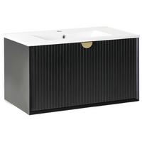 WASCHBECKENUNTERSCHRANK wandmontiertk mit Waschbecken Schwarz Bonaire - Schwarz, Holzwerkstoff (80/43/93cm) - Beliani
