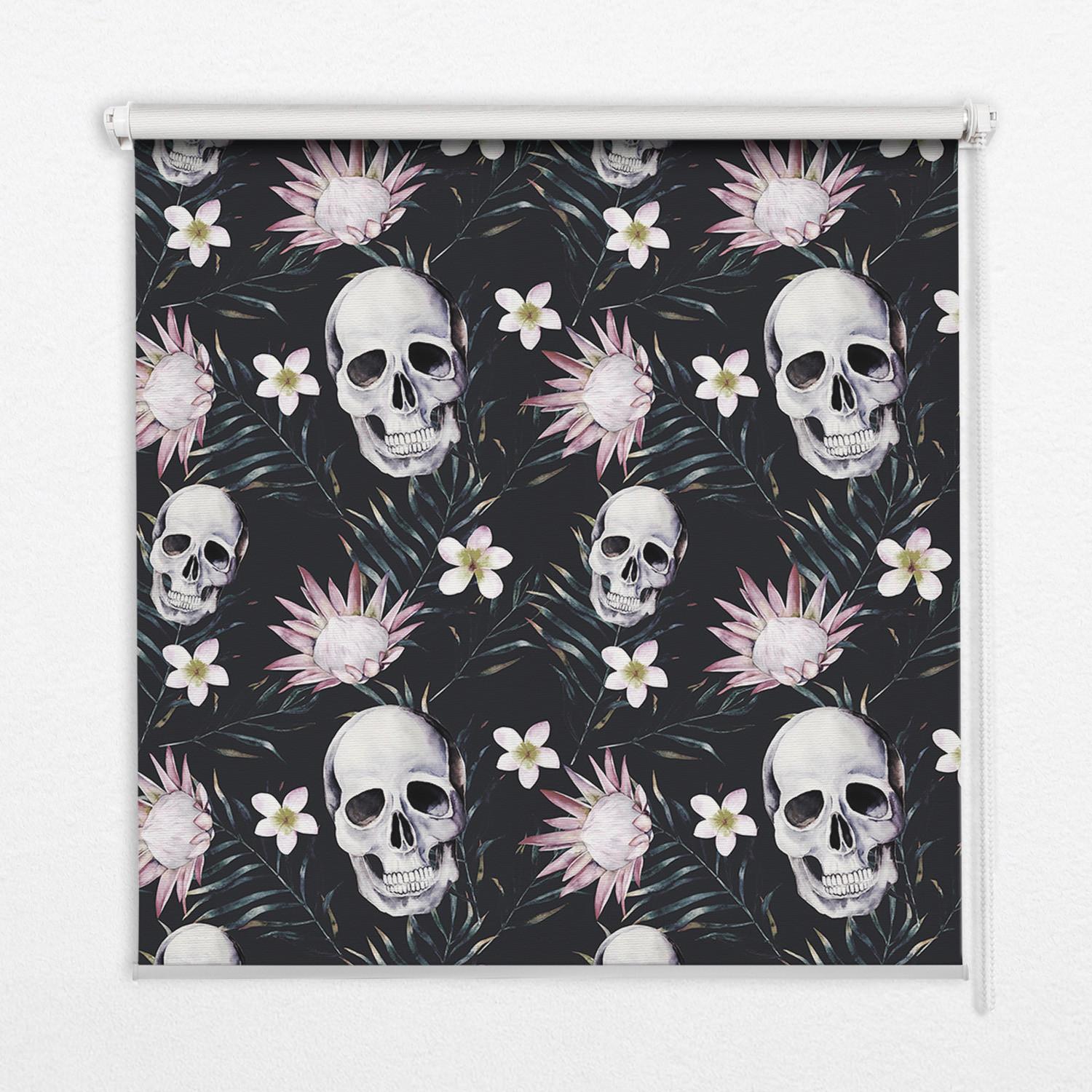 INNENROLLO - Fensterrollo - Rollo - 80x180 cm - Schädel zwischen Blumen - Weiß, Kunststoff (80/180/0.5cm) - TULUP