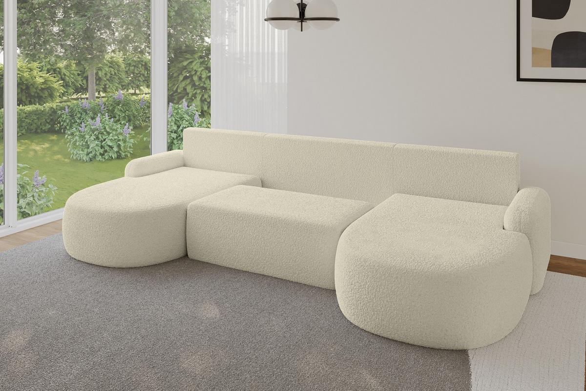 WOHNLANDSCHAFT mit Schlaffunktion und Bettkasten LIRA-U - 335x172x89 Beige - Creme, Holzwerkstoff/Textil (335/89/172cm) - ALTDECOR