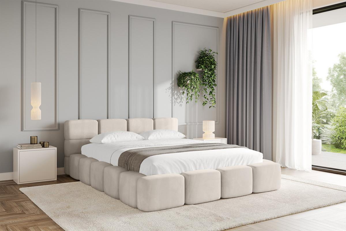 POLSTERBETT mit Bettkasten und Lattenrost, Bett mit Kopfteil, Boxbett ohne Matratze, Doppelbett mit Stauraum - NATA-v1 200x200 Beige - Beige, Holzwerkstoff/Textil (200/200cm) - ALTDECOR