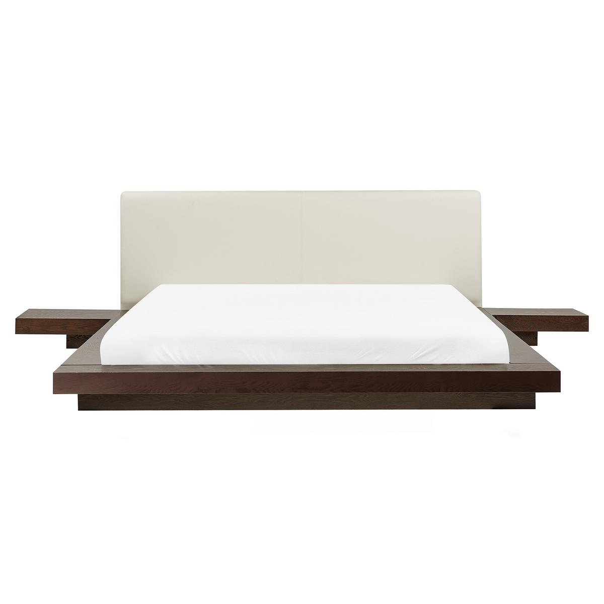 BETT mit LED 160x200 cm Dunkler Holzfarbton Zen - Dunkelbraun, Holzwerkstoff (160/200cm) - Beliani