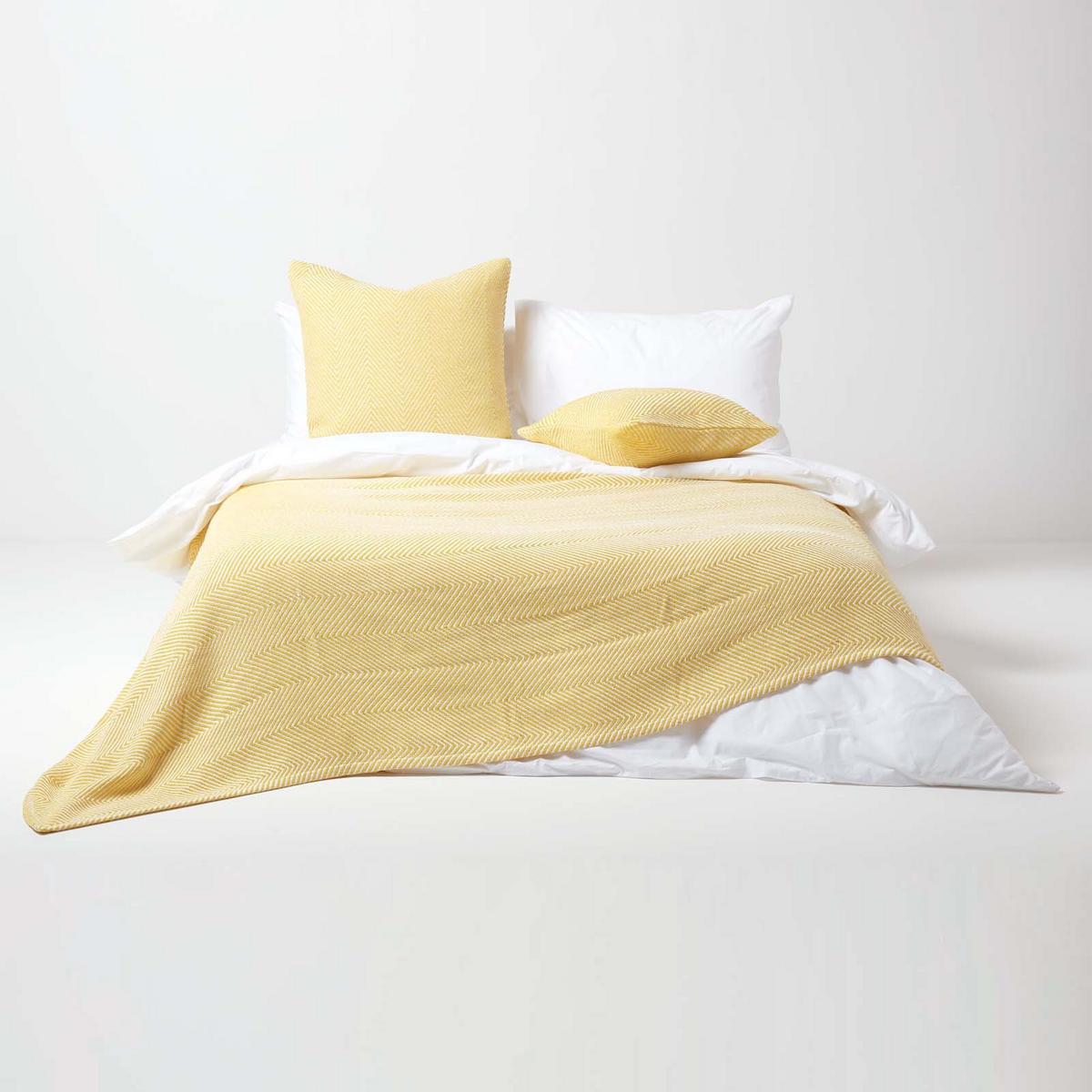 TAGESDECKE Halden 255/360 cm, Chevron-Muster 100% Baumwolle - Gelb, Textil (255/360cm) - Homescapes