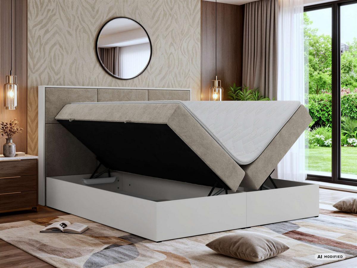 BOXBETT DELVIT 200/200 - Greige Stukture - Topper Visco - H4 - Greige/Schwarz, Kunststoff/Textil (200/200cm) - MKS