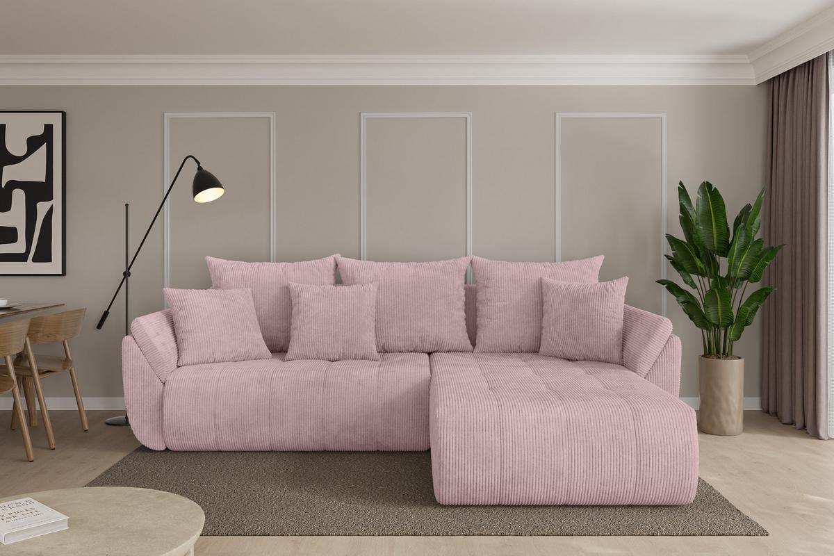 ECKSOFA mit Schlaffunktion Ottomane Rechts TOKO-L 277x194x86 Rosa Cord - Schwarz/Rosa, Holzwerkstoff/Kunststoff (277/194cm) - ALTDECOR