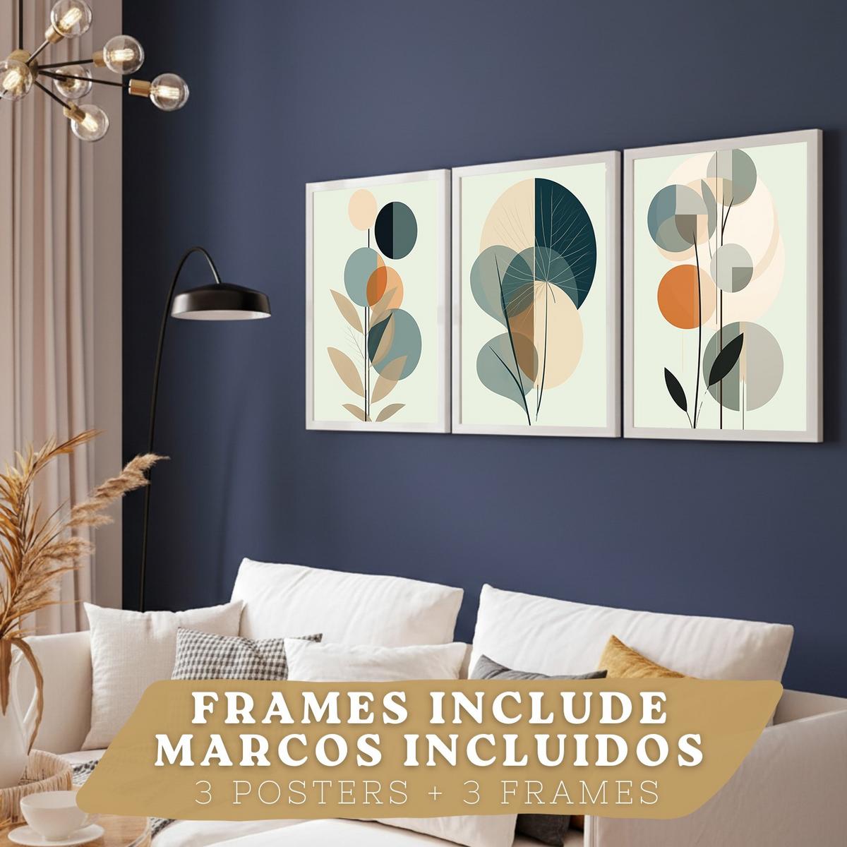 POSTER 3er Kunstdruck-Set Wandbilder Floral Abstrakt Blau Grün modern Wohnzimmer Deko, Schlafzimmer, Küche, Badezimmer Rahmenlos A3 - Weiß, Papier (29.7/1/42cm) - Nacnic