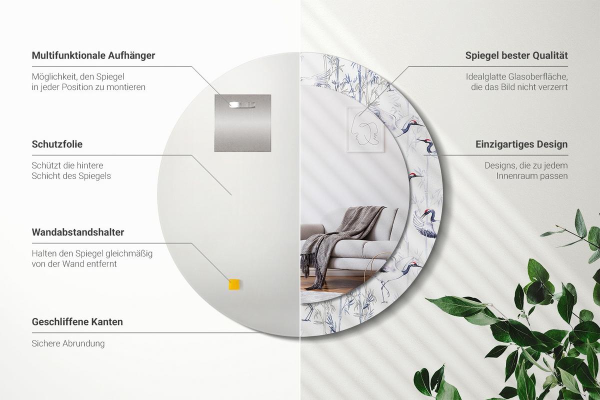 SPIEGEL Rund Ø 60 cm mit Aufdruck - Blau/Weiß, Glas (60/60/0.4cm) - Wallfluent