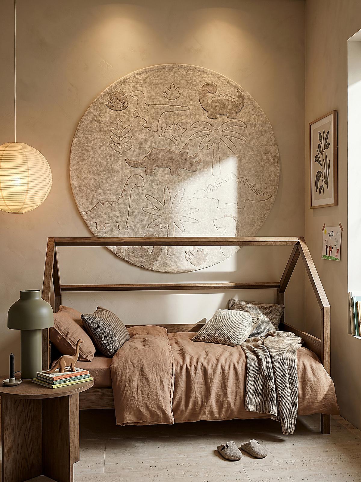 KINDERTEPPICH Kurzflor Dinosaurier CANAZEI Polypropylen Creme 120 x 120 cm - Beige, Textil (120/120cm) - KADIMA DESIGN