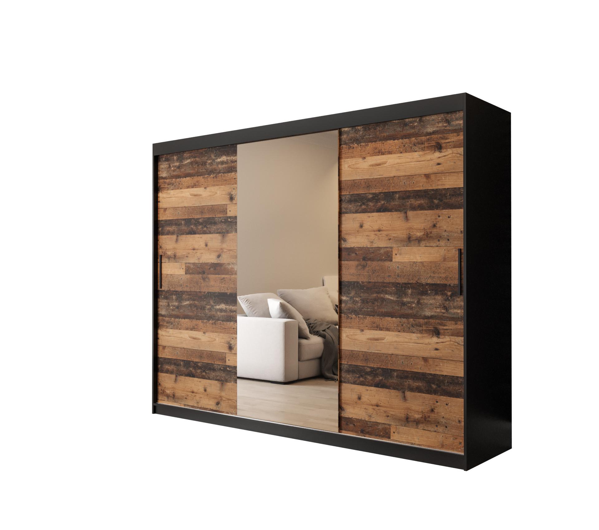 SCHWEBETÜRENSCHRANK 200/250/62 3-türig - Eichefarben/Schwarz, Holz/Kunststoff (250/200/62cm) - MÖBEL KRYSPOL