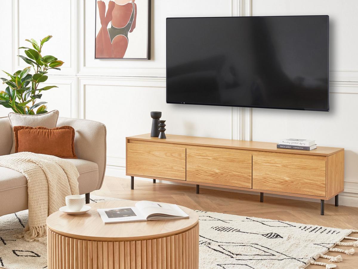 TV-MÖBEL Hellbraun, Schwarz Nikea 45/180/40 cm - Hellbraun, Holzwerkstoff (180/45/40cm) - Beliani