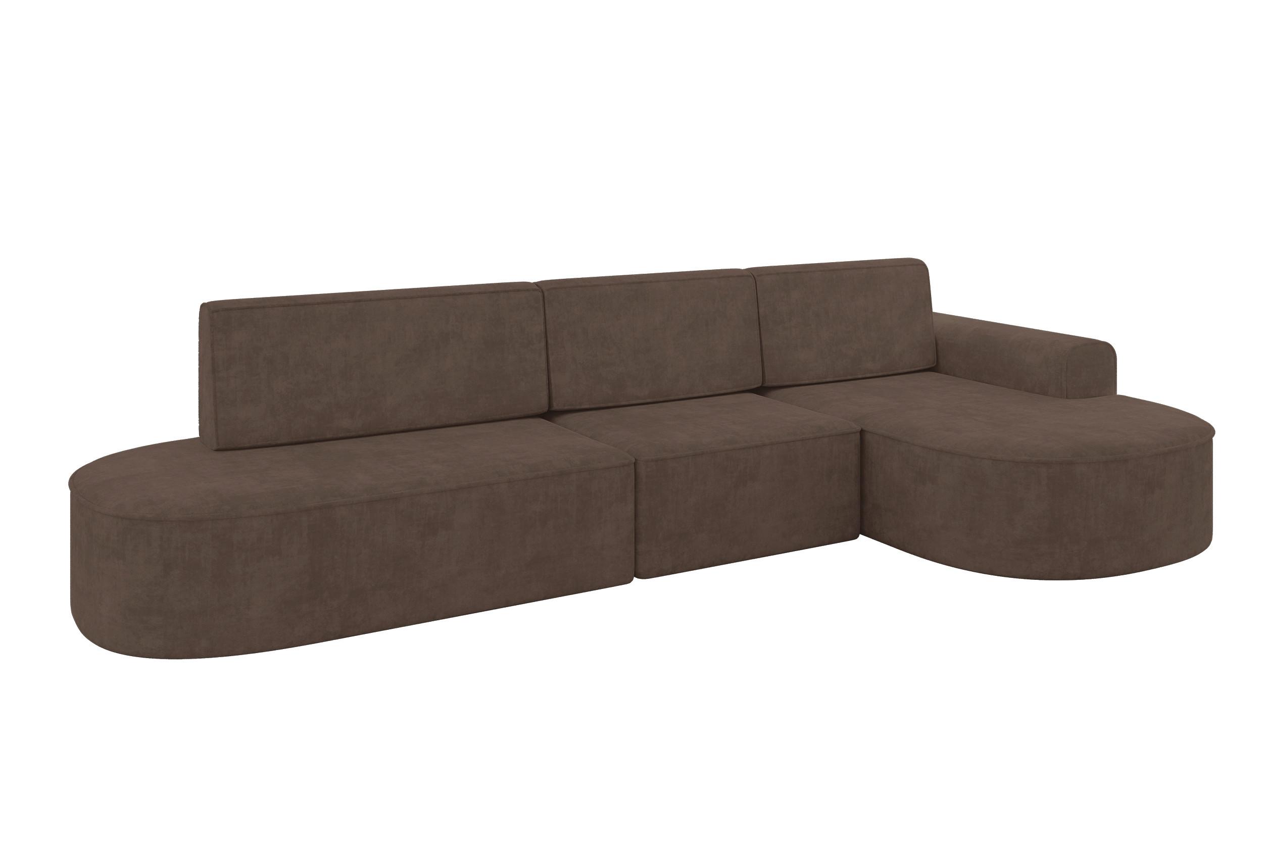 ECKSOFA mit Schlaffunktion Ottomane RECHTS MARI L2-S 368X167X85 Braun Velours - Alteiche/Schwarz, Holzwerkstoff/Kunststoff (167/368cm) - ALTDECOR
