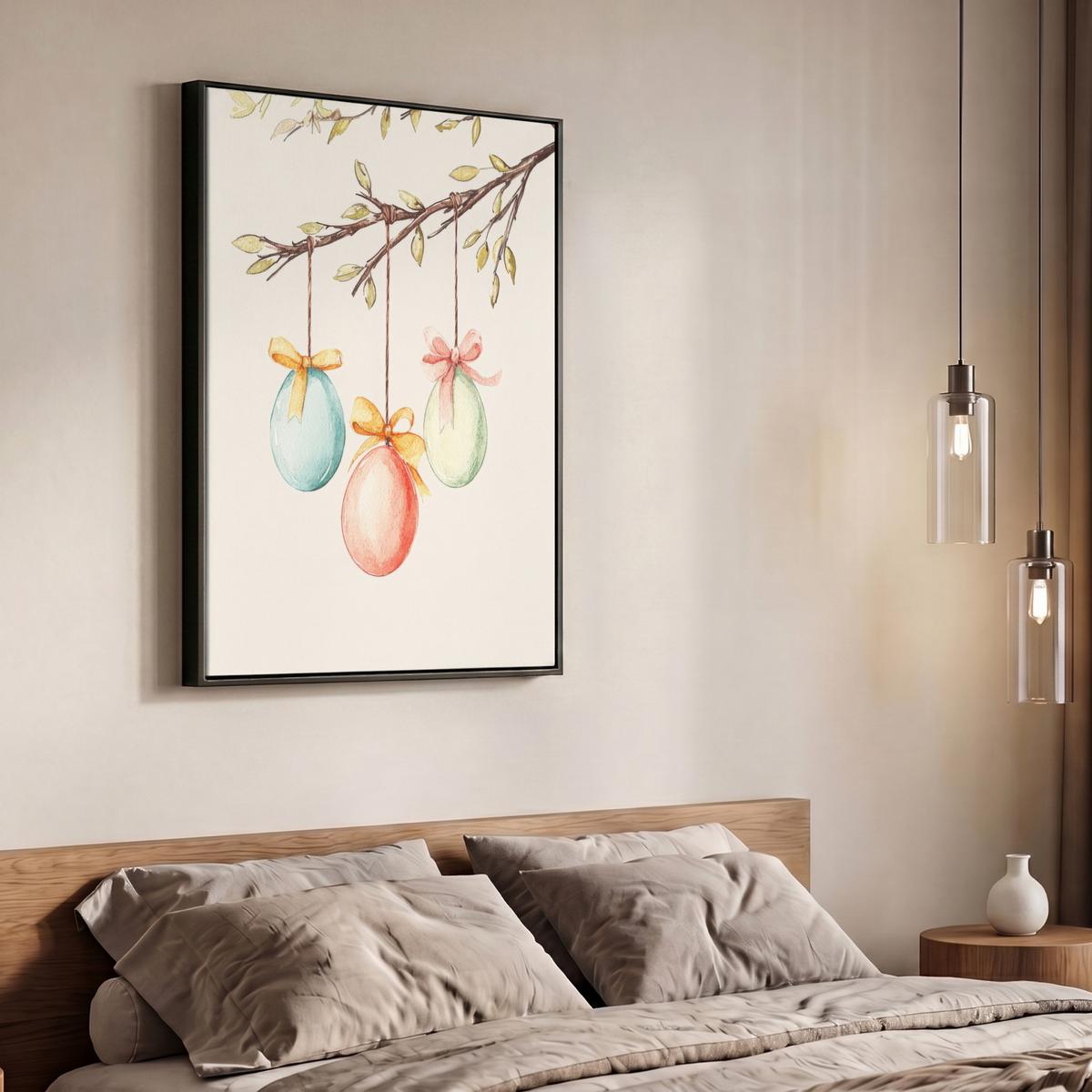 LEINWAND Bilder mit Rahmen - Osterkuchen - Schleife - Eier - 70x100 - Creme, Textil (70/100cm) - MuchoWow