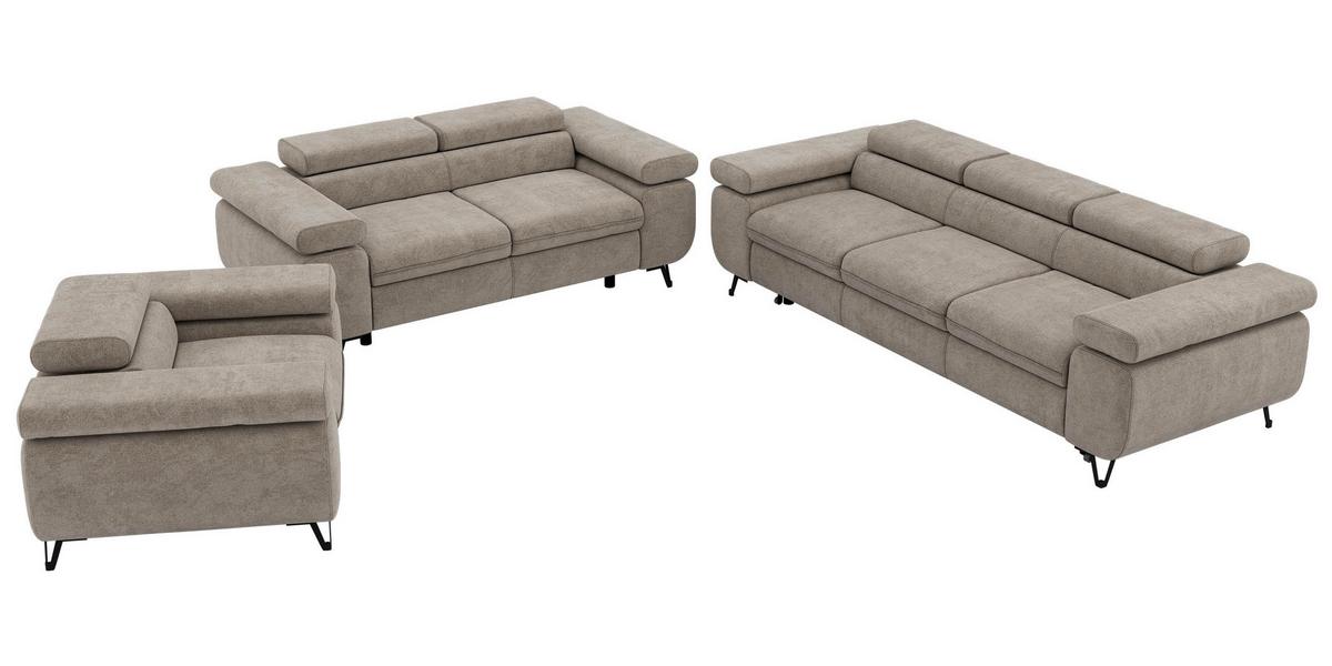 SITZGARNITUR PETER 1+2+3 mit Schlaffunktion - Greige Stukture - Greige/Schwarz, Textil/Metall (262/76/99cm) - MKS