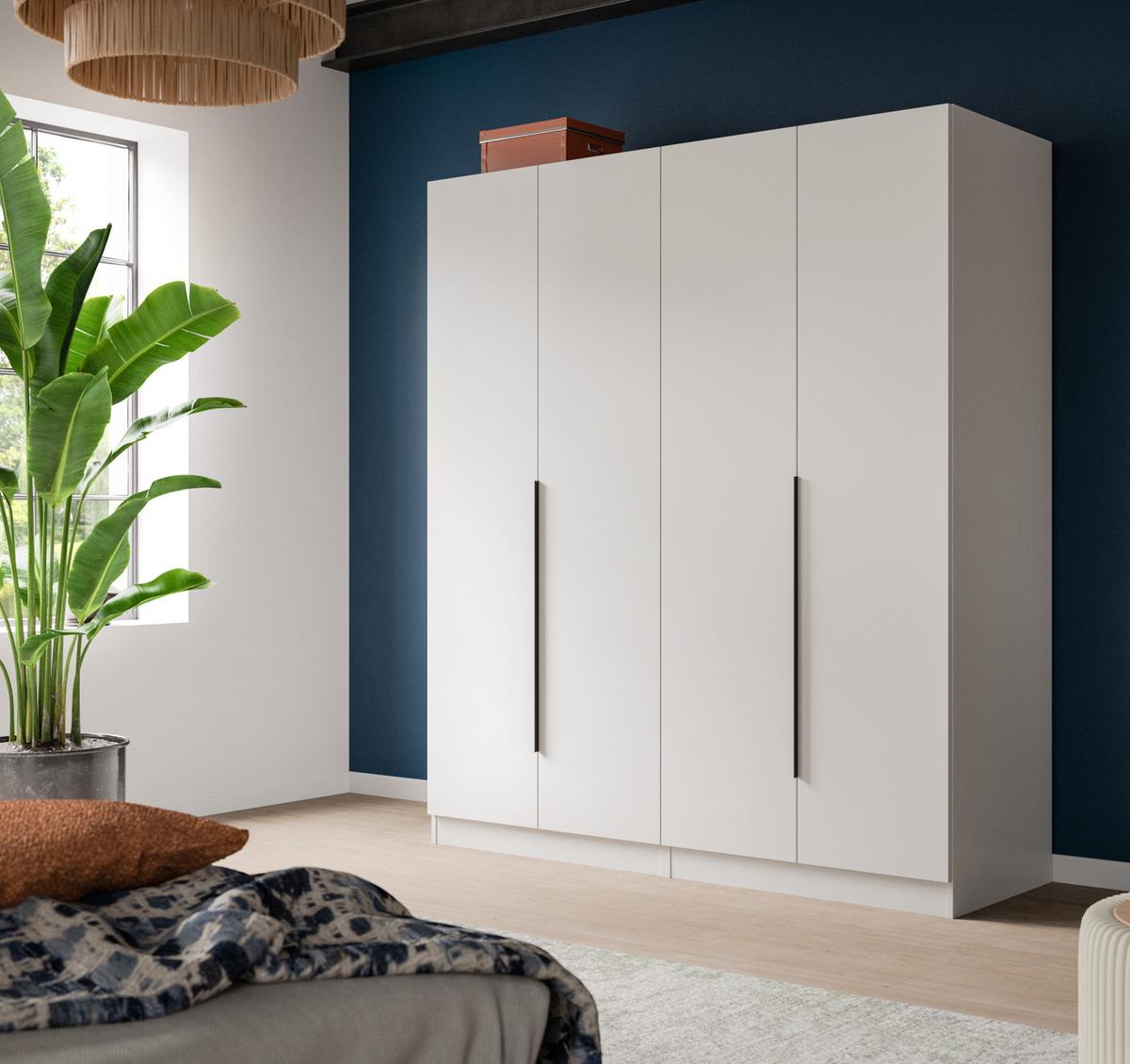 KLEIDERSCHRANK weiß 4-türig 160 x 181 cm, Drehtürenschrank mit Kleiderstange - Schwarz/Weiß, Holzwerkstoff/Kunststoff (160/181/52cm) - Inn.Furn