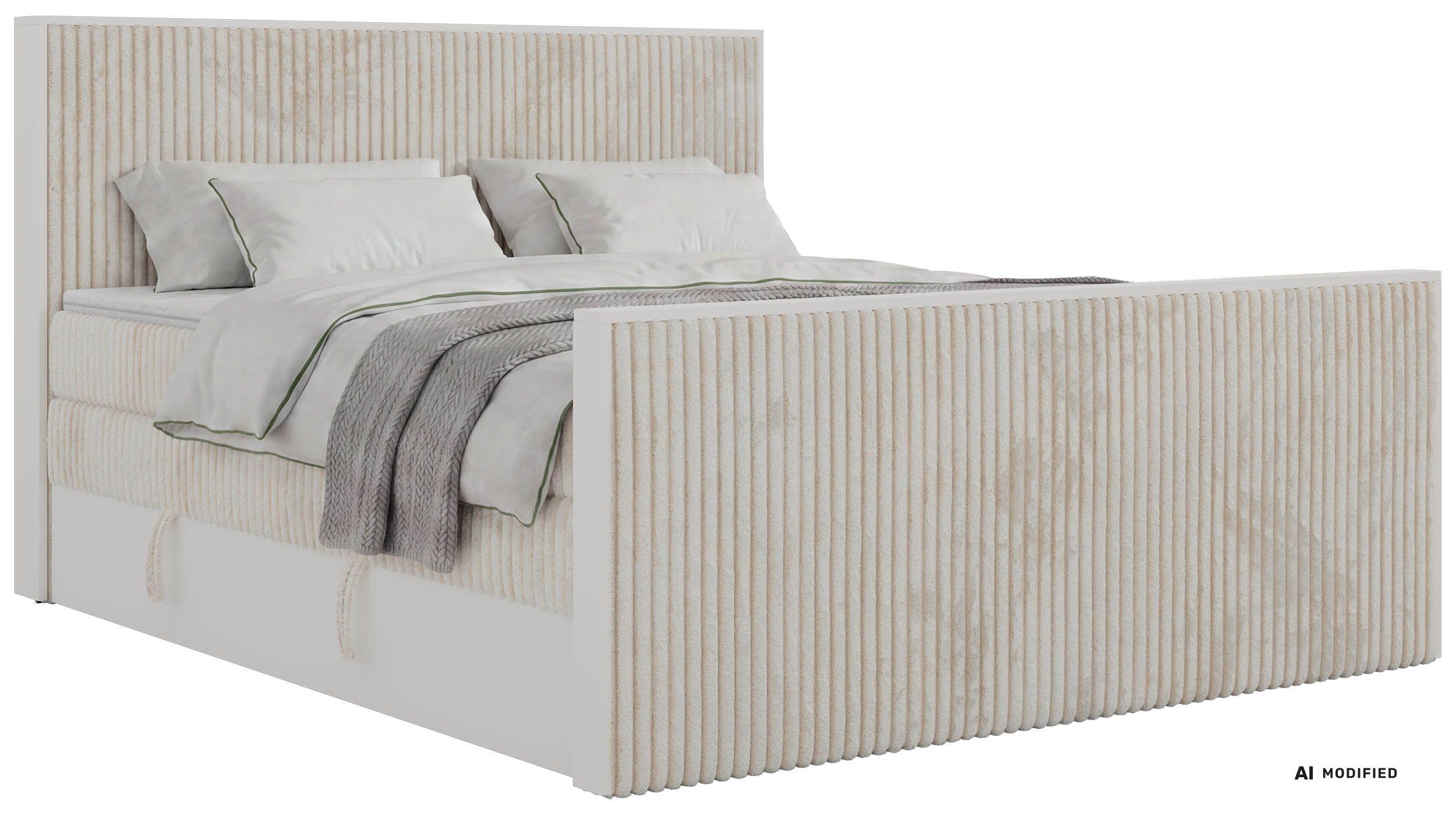 BOXSPRINGBETT TRAVIT KING DUO 180/200 - Beige Cord - Topper Visco - H3 - Beige/Schwarz, Kunststoff/Textil (180/200cm) - MKS