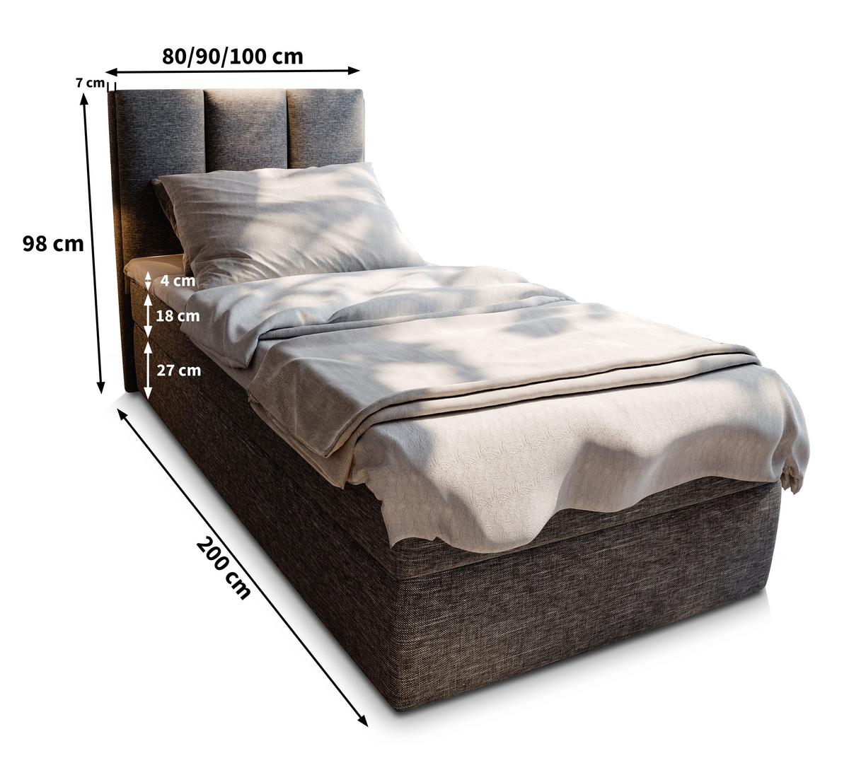 BOXBETT MERIL 80 80x200 cm mit Matratze und Topper - Schwarz - Schwarz, Holz (80/200cm) - MASSENO