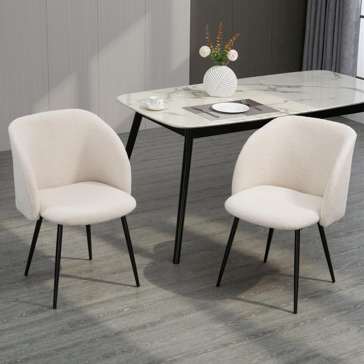 ESSSTÜHLE 2er Set Polyester Stahl Cremeweiß - Creme/Schwarz, Textil/Metall (62/80/55cm) - HOMCOM