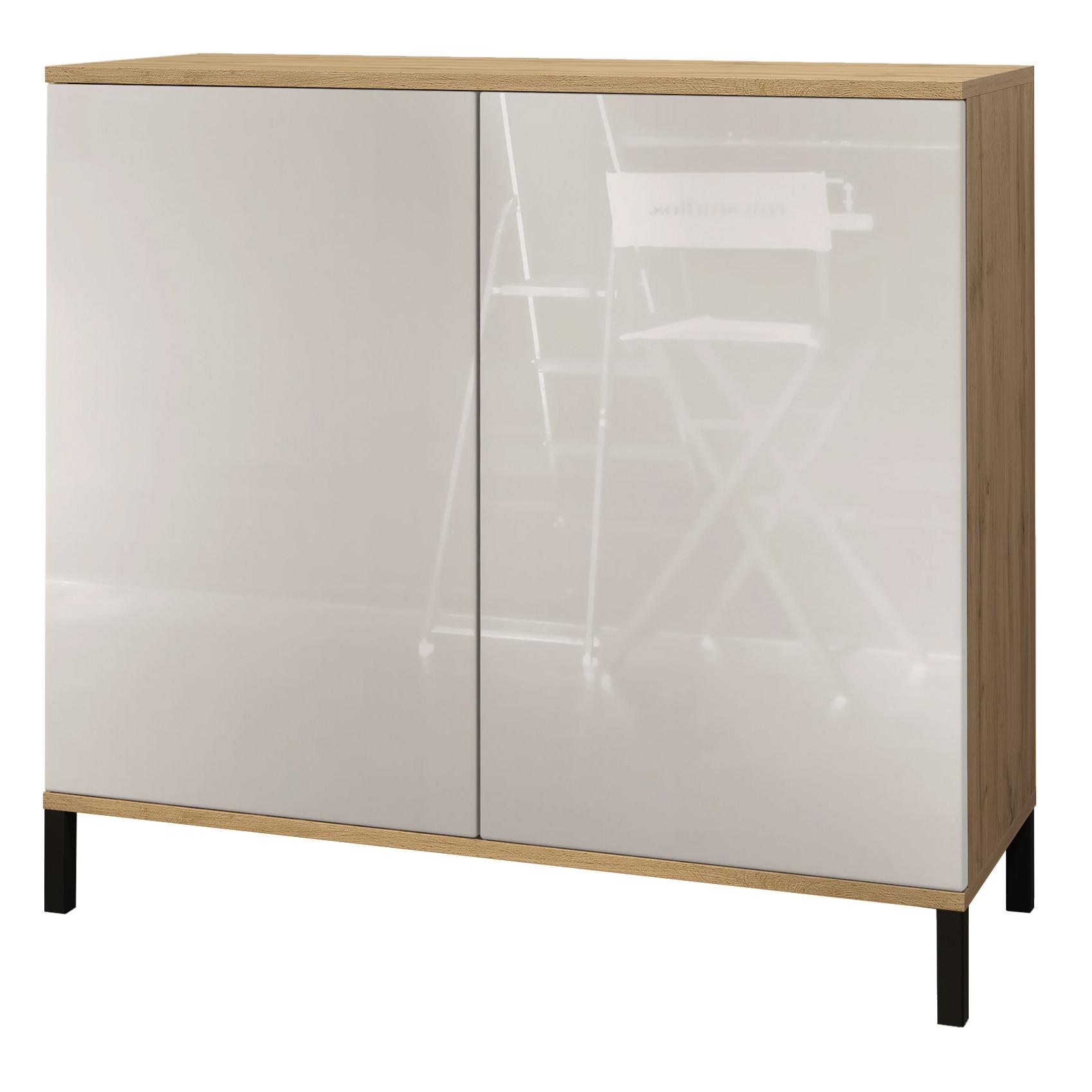 KOMMODE Skadu Sandgrau Hochglanz - Sandfarben, Holzwerkstoff (92.5/83.5/35cm) - Vladon